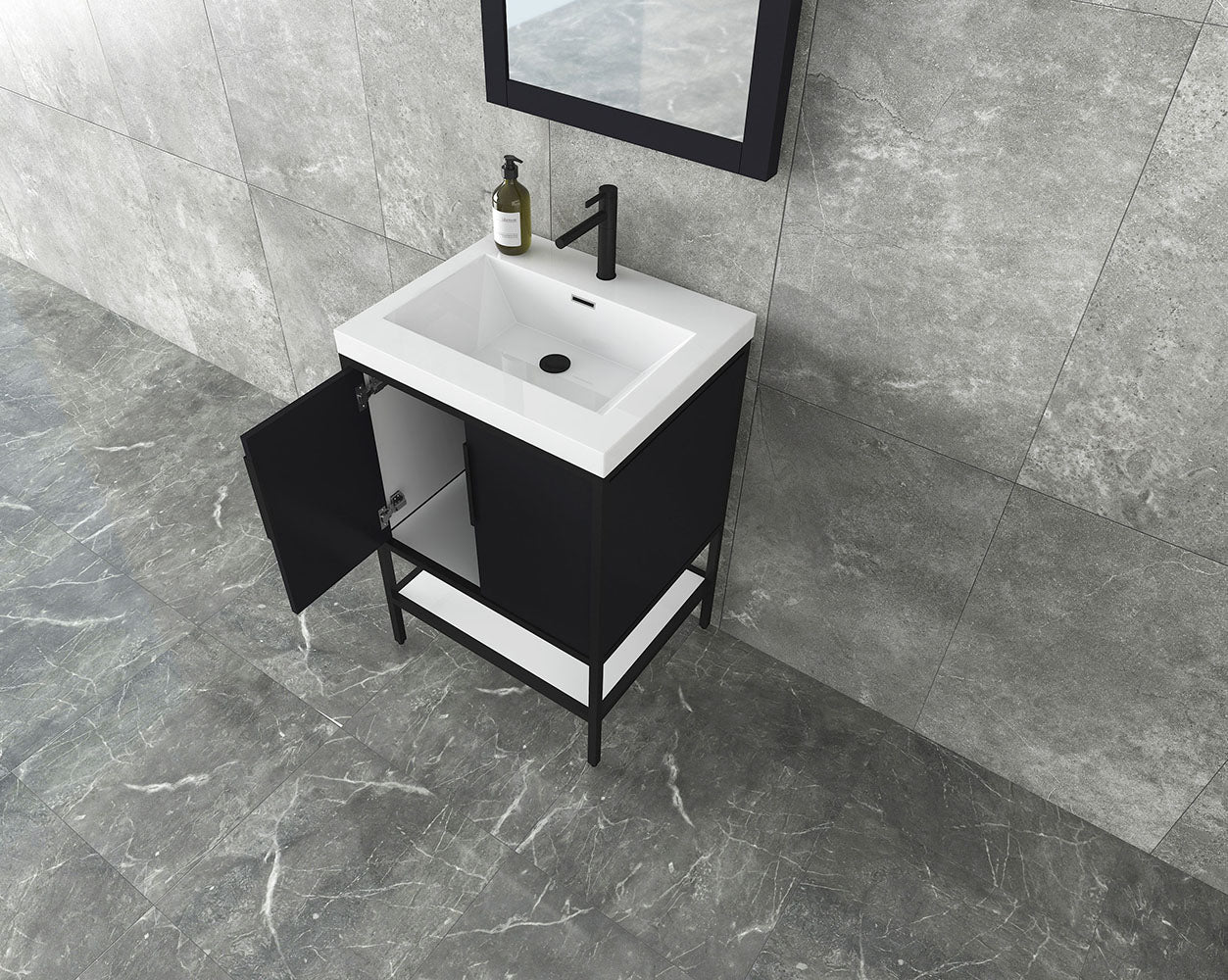 Matthew 24" Glossy Gray Freestanding Vanity with Reinforced Acrylic Sink