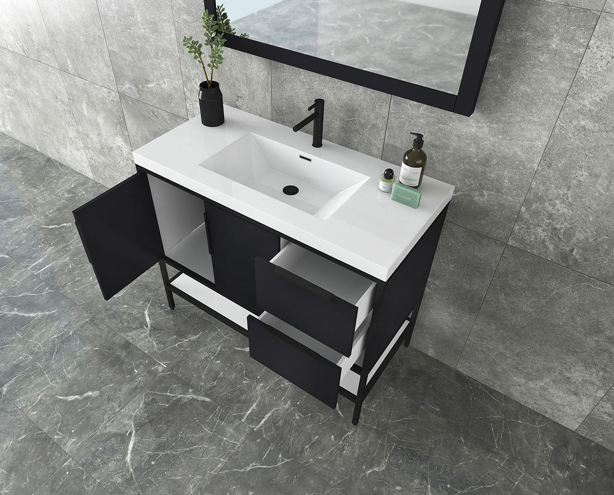 Matthew 42" Glossy Gray Freestanding Vanity with Reinforced Acrylic Sink