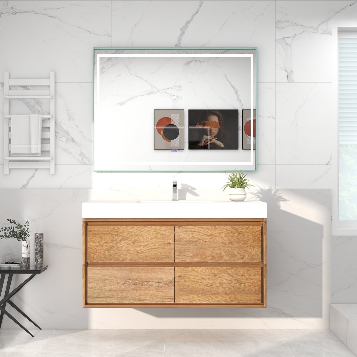 Saggia 48" Wall-Mounted Floating Bathroom Vanity with Reinforced Acrylic Sink in Teak Oak | Better Vanity Modern Luxury Bathroom Vanities
