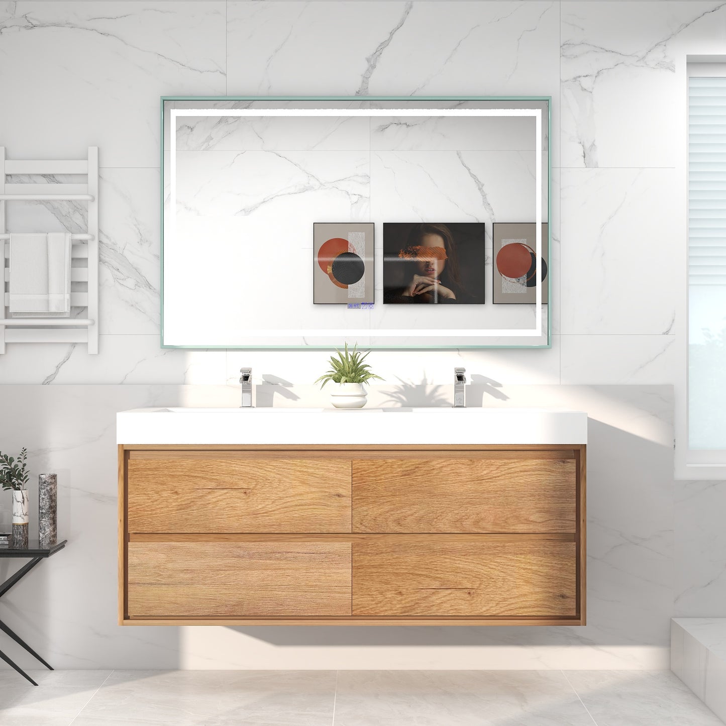 Saggia 60" Wall-Mounted Floating Bathroom Vanity with Reinforced Acrylic Double Sink in Teak Oak | Better Vanity Modern Luxury Bathroom Vanities