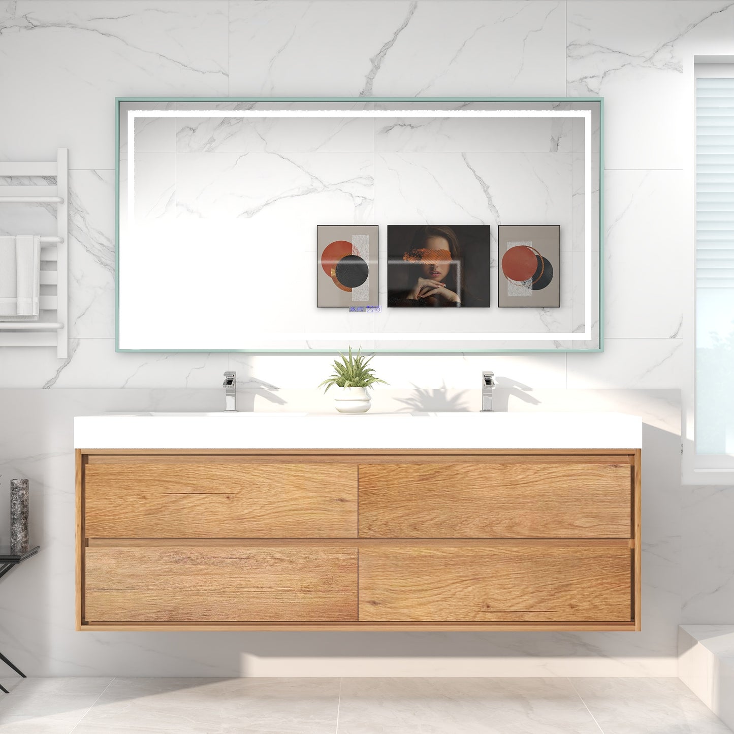 Saggia 72" Wall-Mounted Floating Bathroom Vanity with Reinforced Acrylic Double Sink in Teak Oak | Better Vanity Modern Luxury Bathroom Vanities