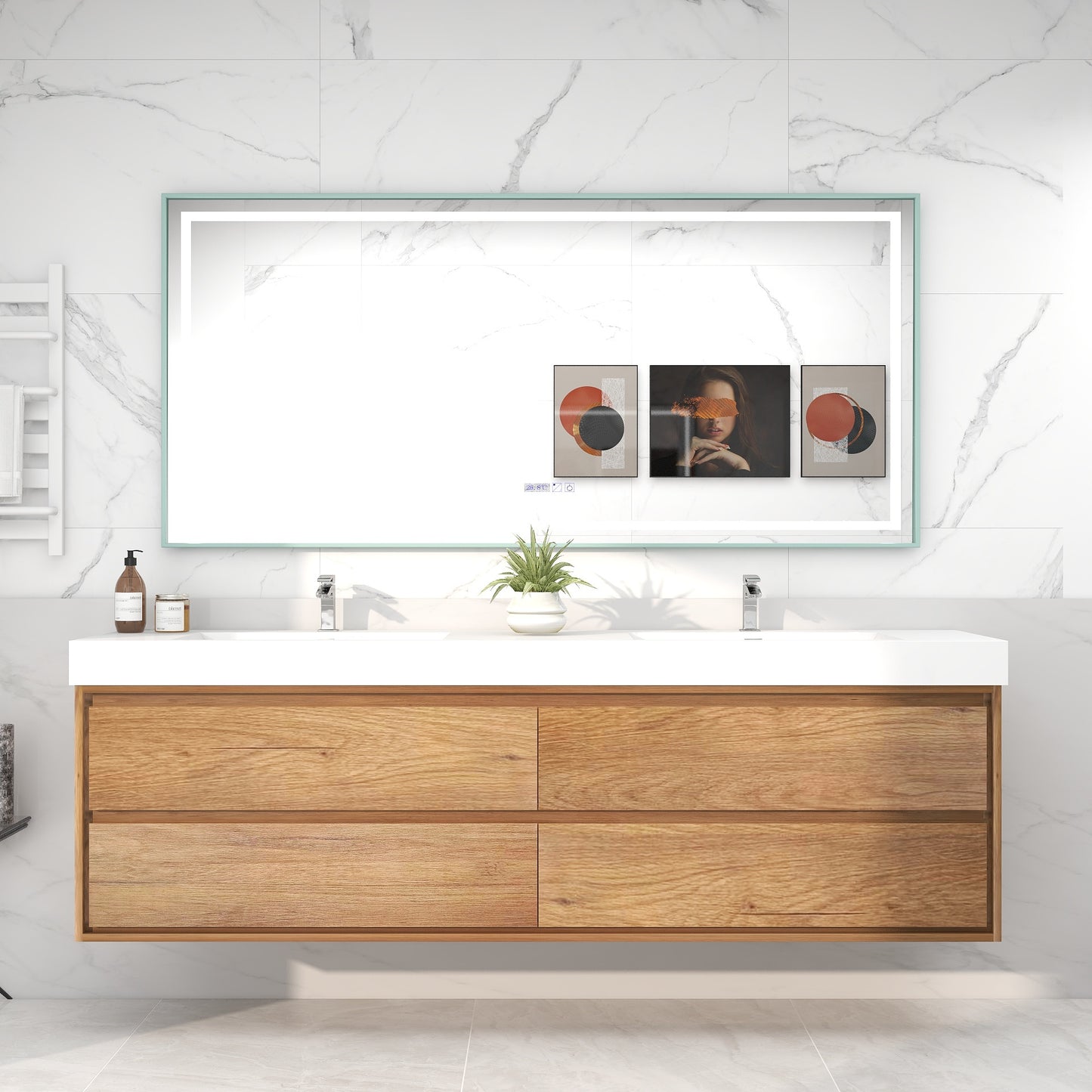Saggia 84" Wall-Mounted Floating Bathroom Vanity with Reinforced Acrylic Double Sink in Teak Oak | Better Vanity Modern Luxury Bathroom Vanities