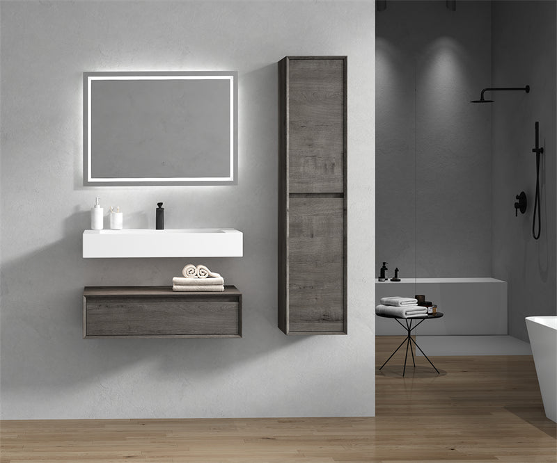 Alysa 36'' floating vanity in Smoke Oak with Reinforced Acrylic Sink