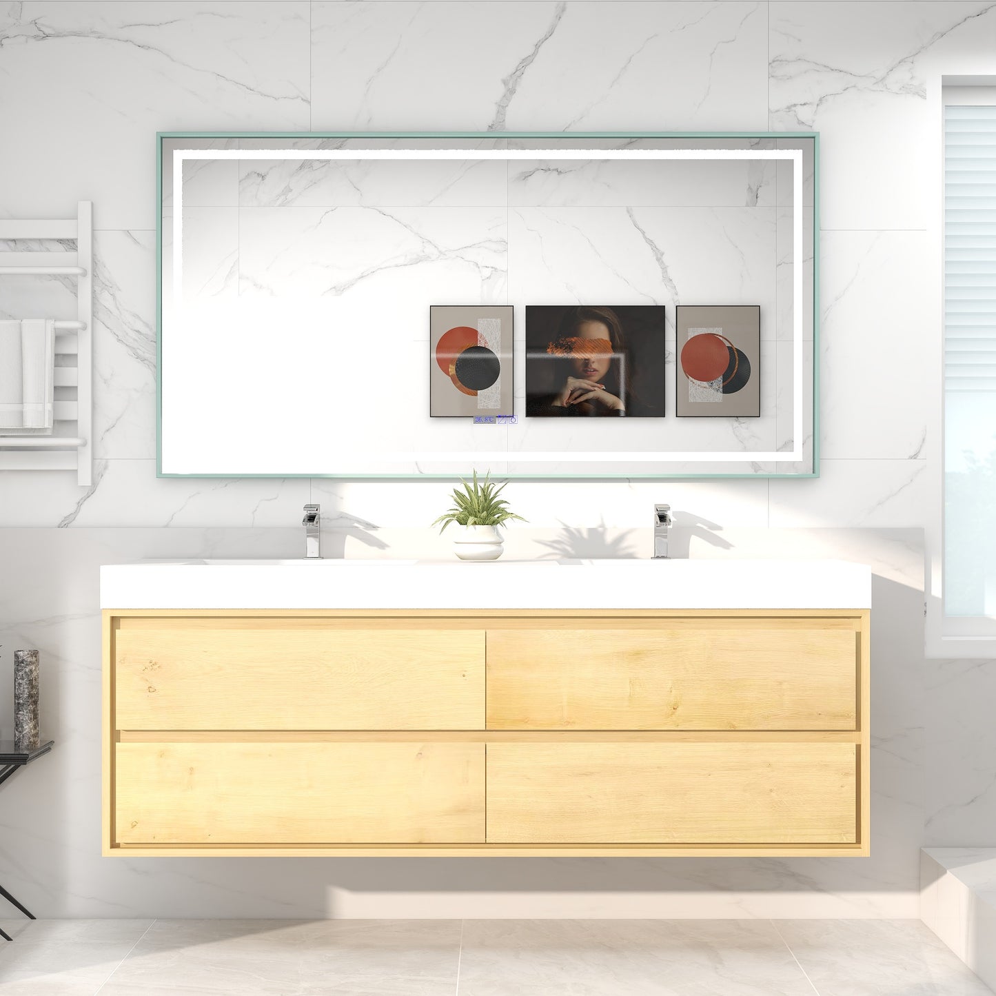 Saggia 72" Wall-Mounted Floating Bathroom Vanity with Reinforced Acrylic Double Sink in Light Oak | Better Vanity Modern Luxury Bathroom Vanities