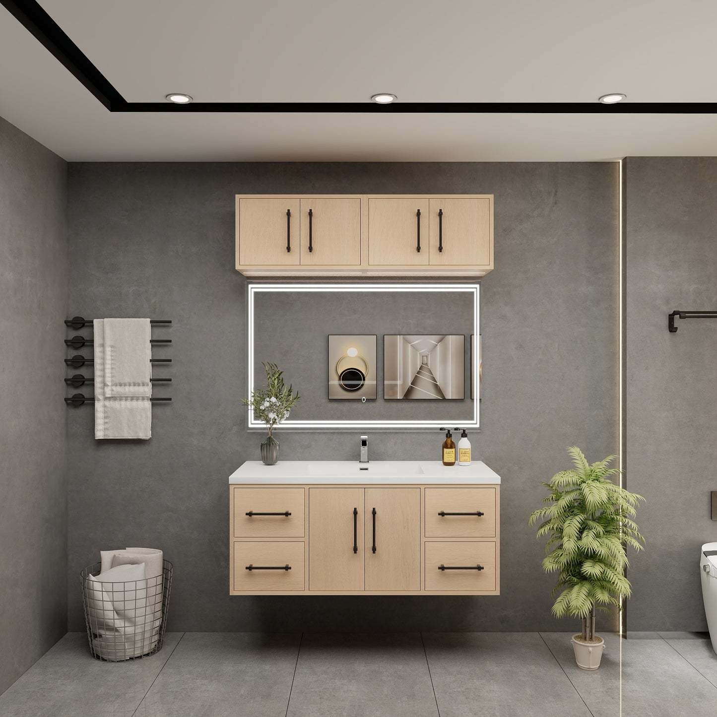 Victoria 48" Solid Wood Floating Bathroom Vanity in Yellow Oak | Better Vanity Solid Wood Floating Vanities