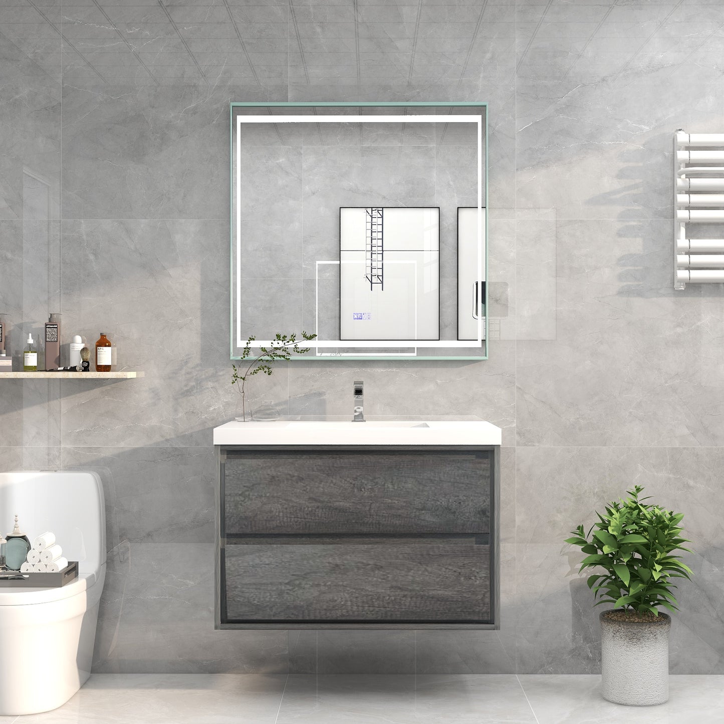 Saggia 36" Floating Vanity with Sink Set in Smoke Oak