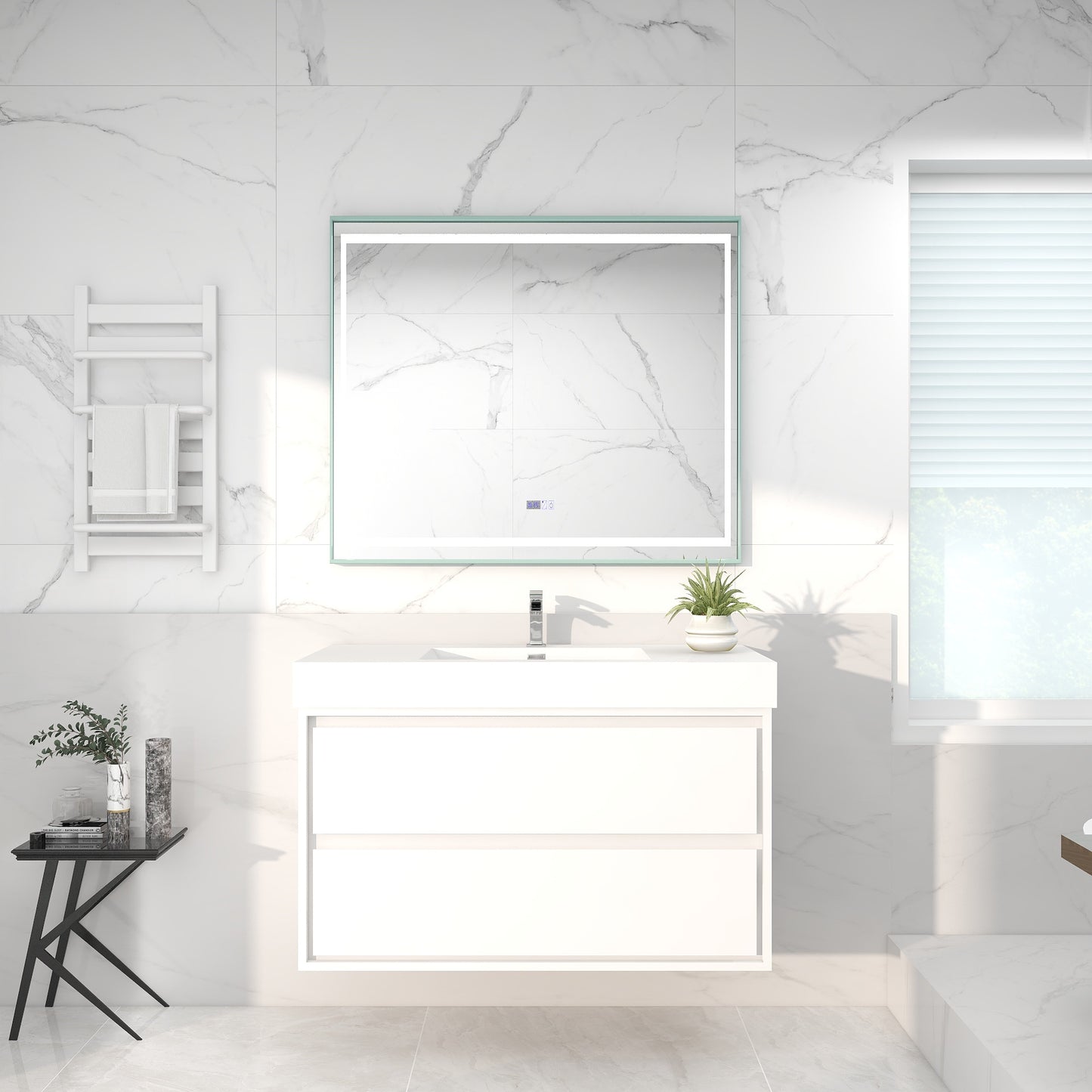 Saggia 42 Wall-Mounted Floating Bathroom Vanity with Reinforced Acrylic Sink in Gloss White | Better Vanity Modern Luxury Bathroom Vanities