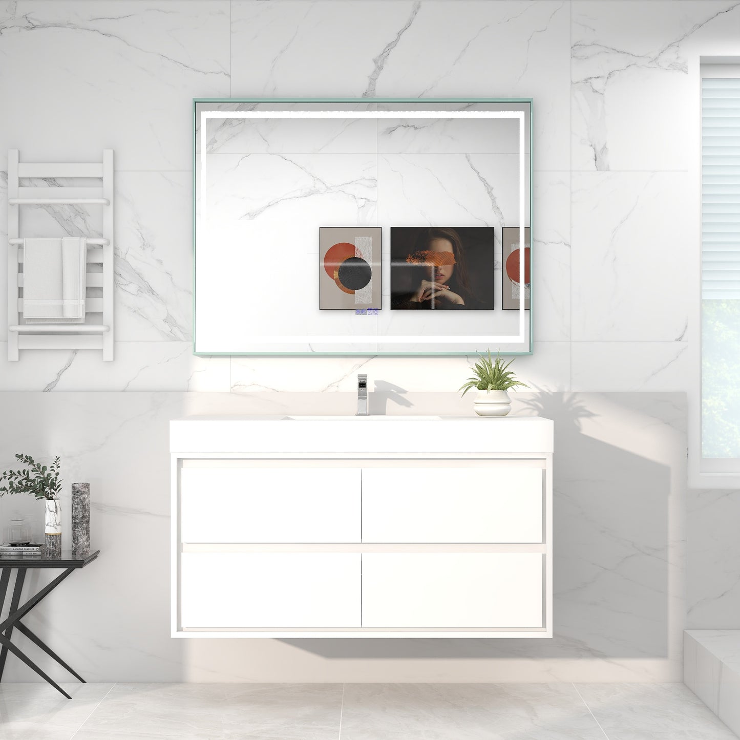 Saggia 48 Wall-Mounted Floating Bathroom Vanity with Reinforced Acrylic Sink in Gloss White | Better Vanity Modern Luxury Bathroom Vanities