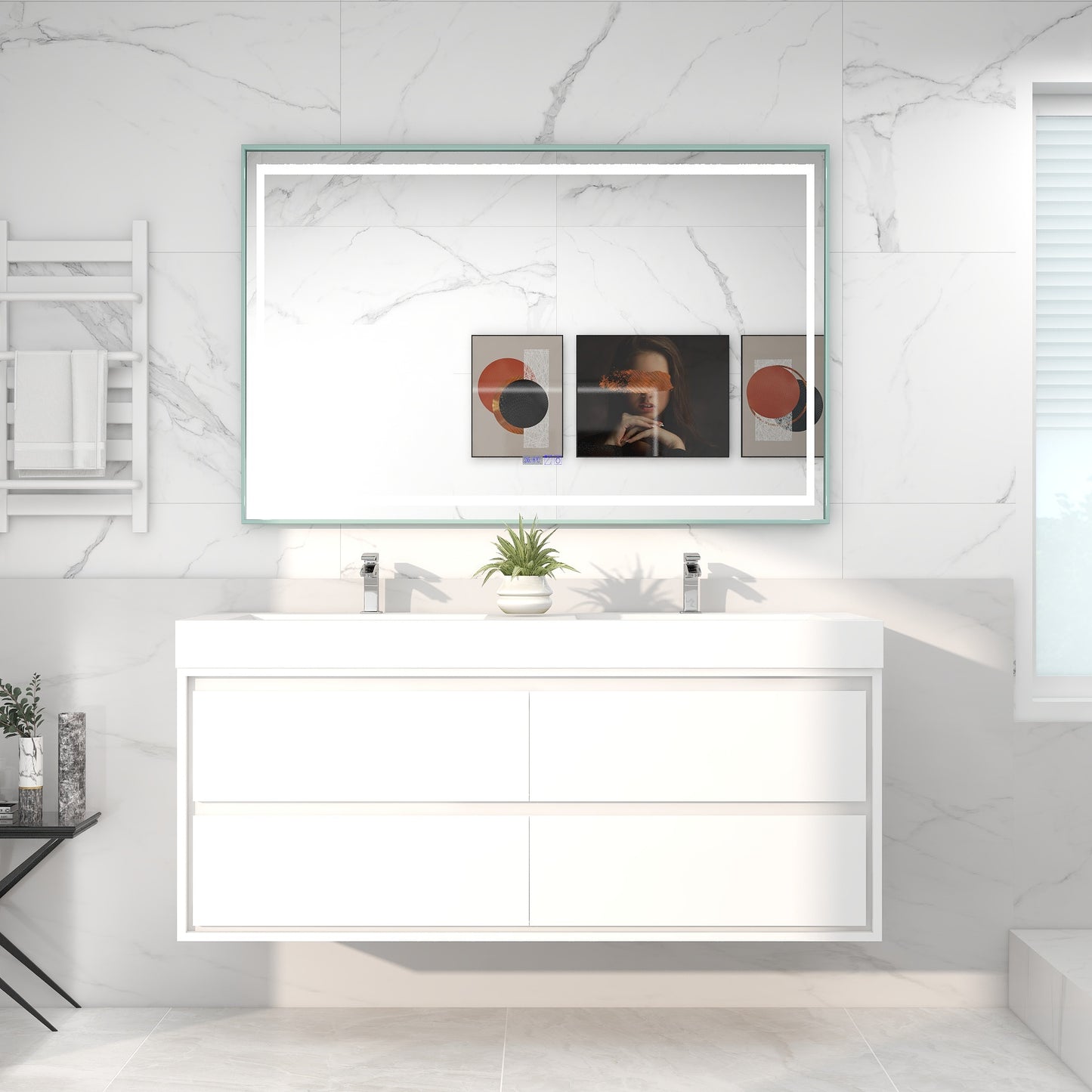 Saggia 60 Wall-Mounted Floating Bathroom Vanity with Reinforced Acrylic Double Sink in Gloss White | Better Vanity Modern Luxury Bathroom Vanities