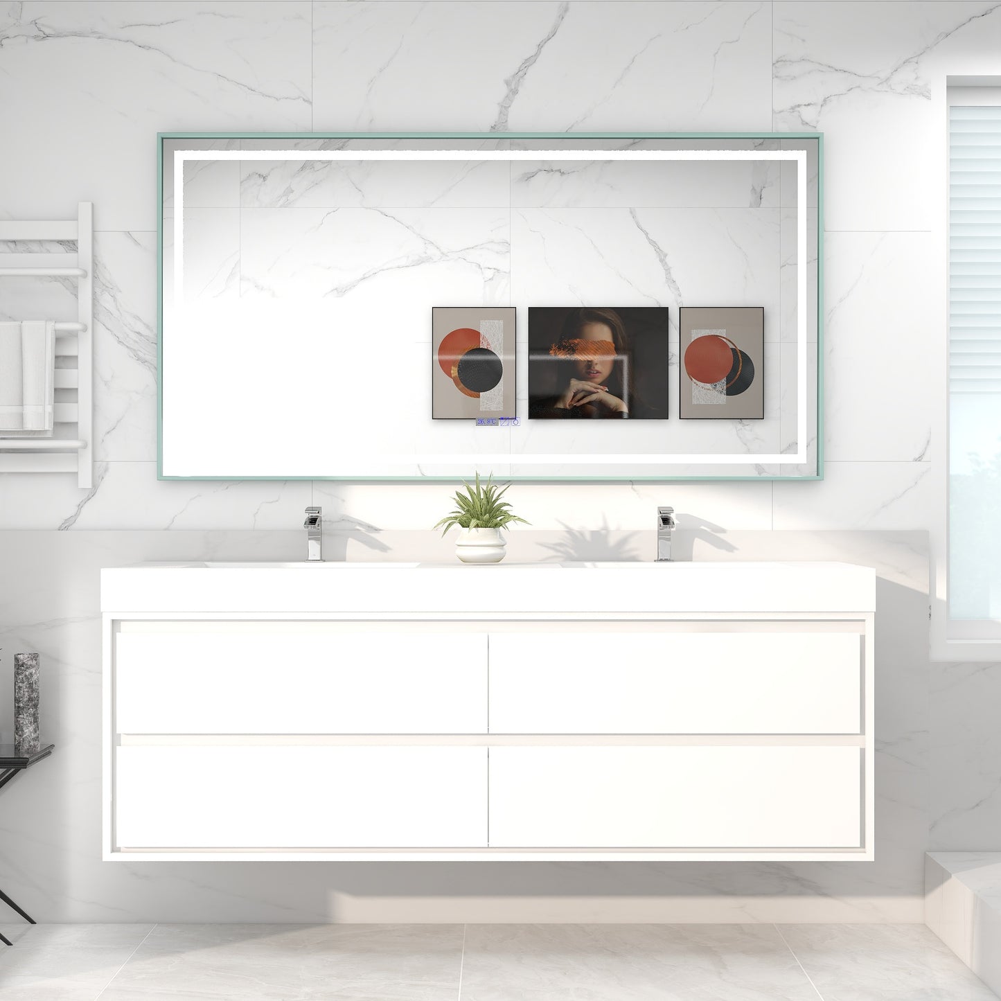 Saggia 72 Wall-Mounted Floating Bathroom Vanity with Reinforced Acrylic Double Sink in Gloss White | Better Vanity Modern Luxury Bathroom Vanities