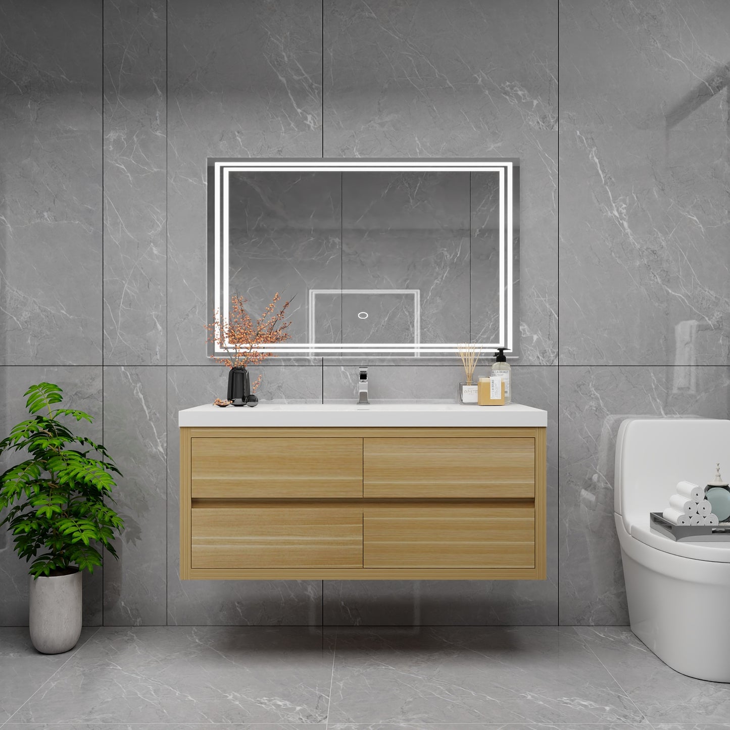 Louis 48" Solid Wood Floating Bathroom Vanity in Light Oak | Better Vanity Solid Wood Floating Vanities