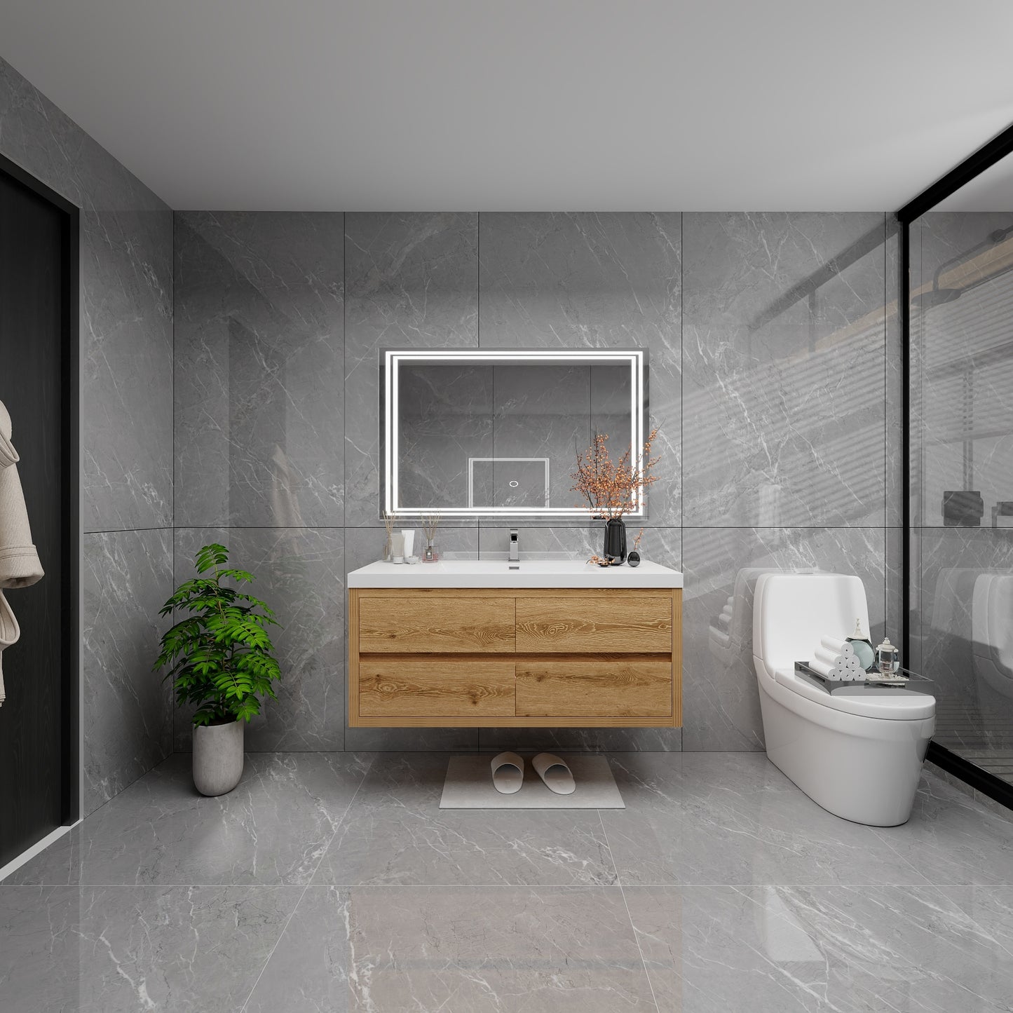 Louis 48" Solid Wood Floating Bathroom Vanity in Yellow Oak | Better Vanity Solid Wood Floating Vanities