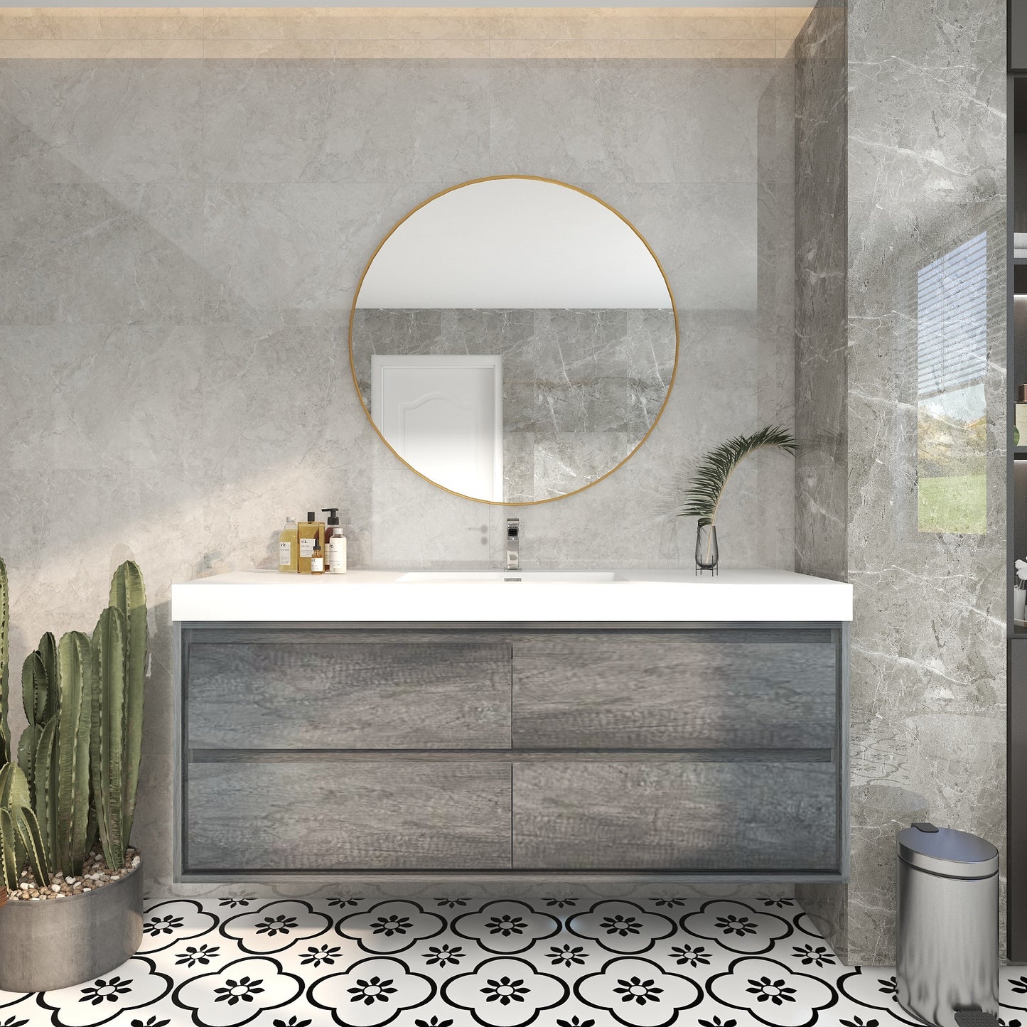 Saggia 60" Wall-Mounted Floating Bathroom Vanity with Reinforced Acrylic Sink in Smoke Oak | Better Vanity Modern Luxury Bathroom Vanities