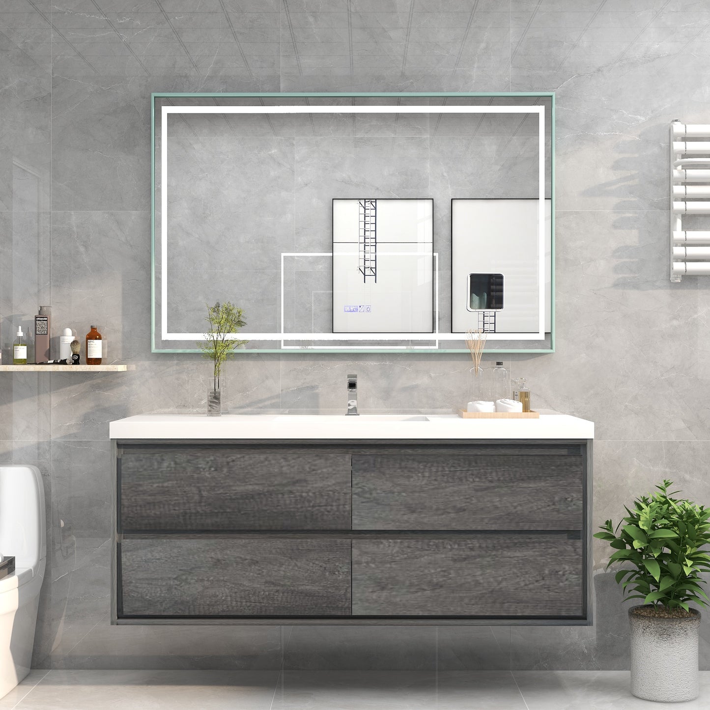 Saggia 60" Floating Vanity with Sink Set in Smoke Oak