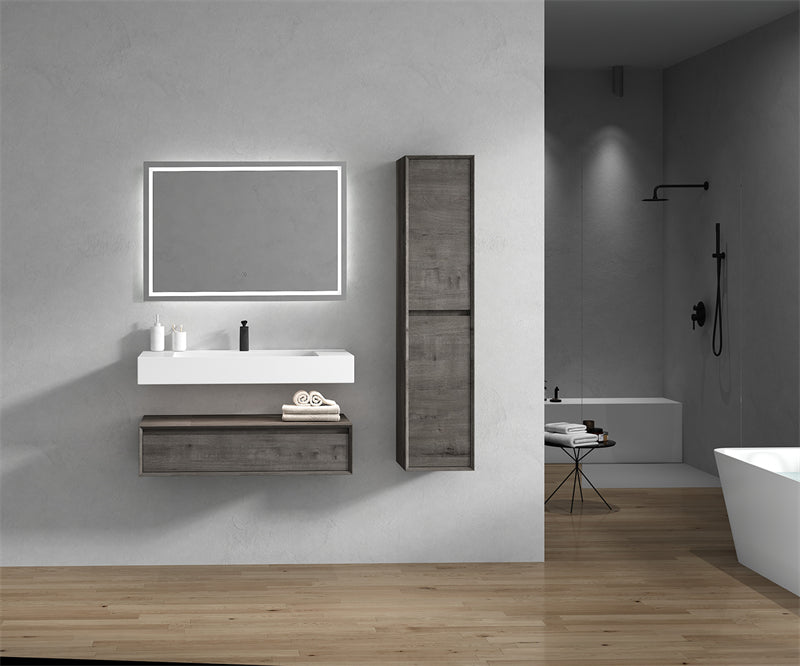 Alysa 42'' floating vanity in Smoke Oak with Reinforced Acrylic Sink
