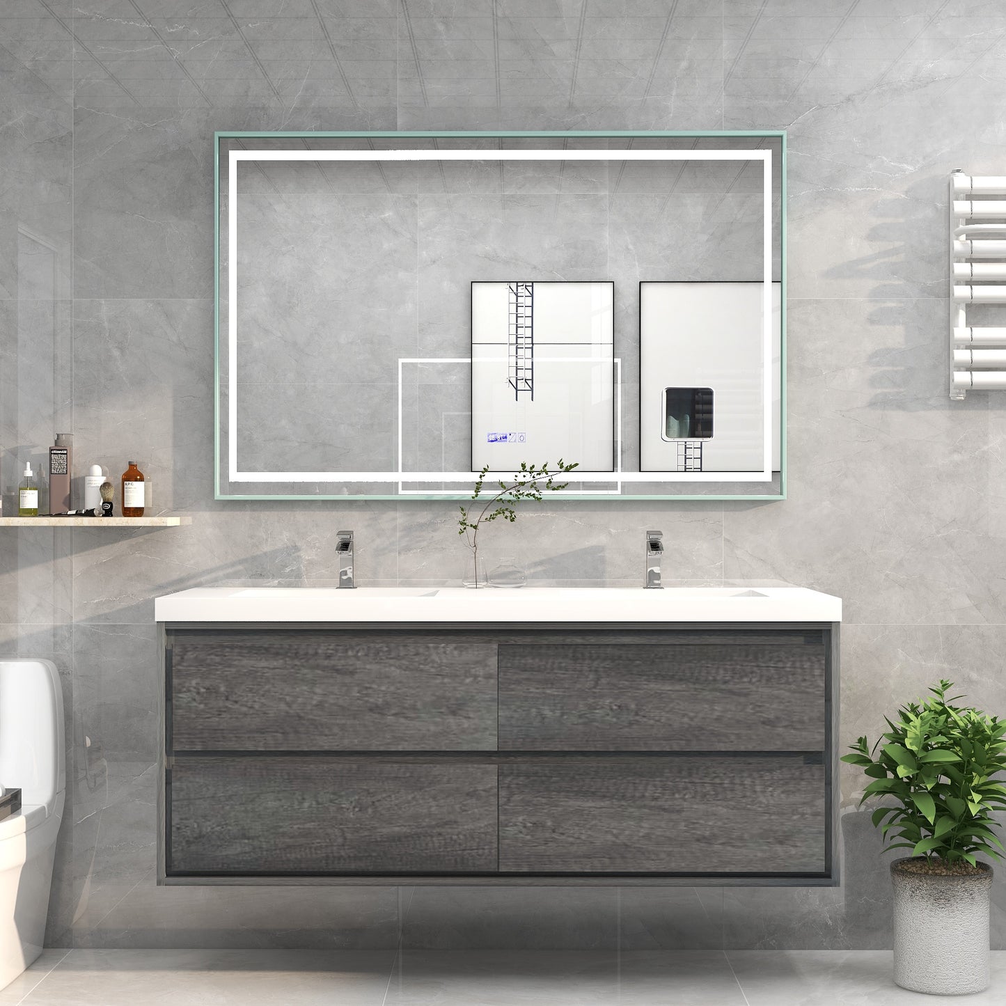 Saggia 60" Floating Vanity with Double Sink Set in Smoke Oak