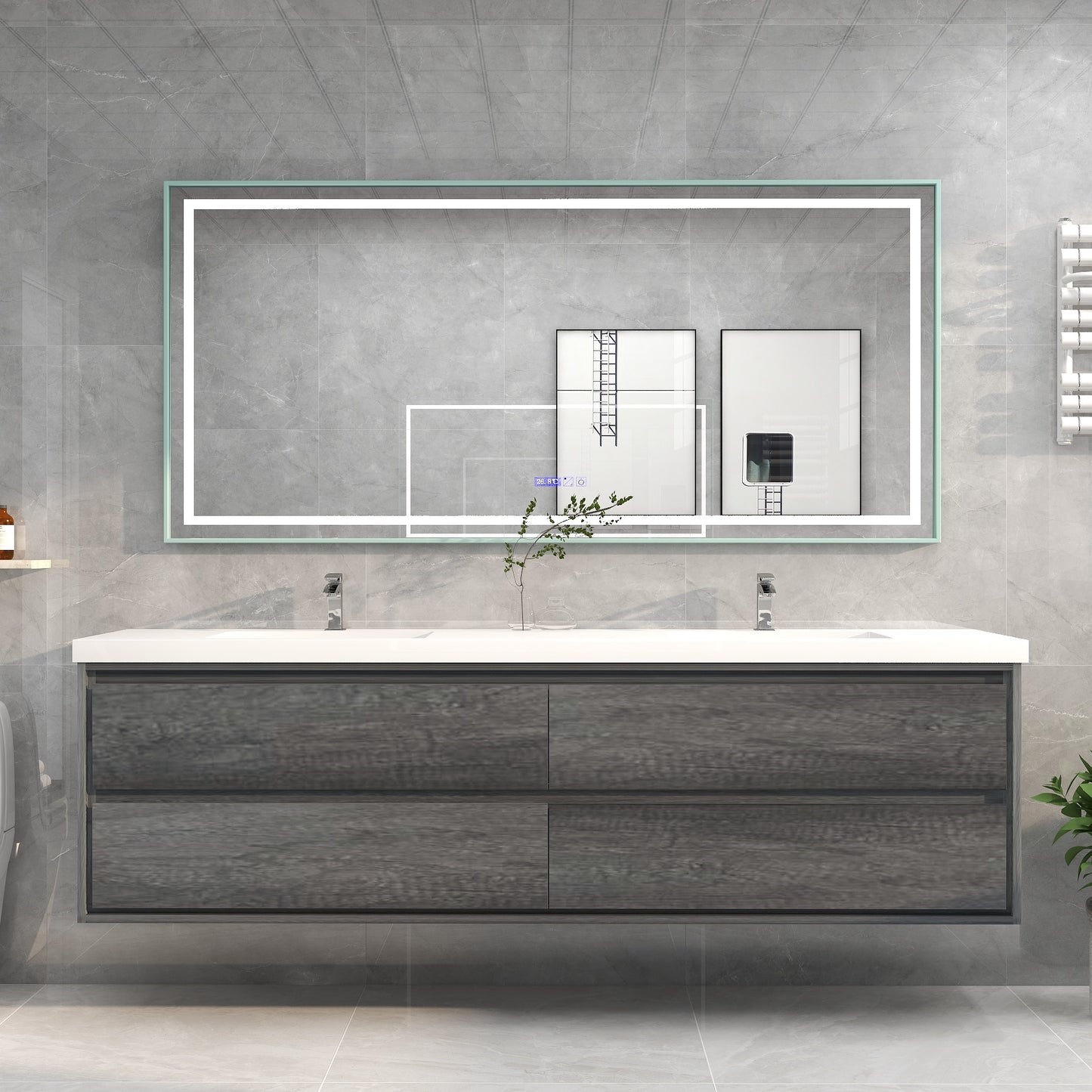 Saggia 84" Floating Vanity with Double Sink Set in Smoke Oak