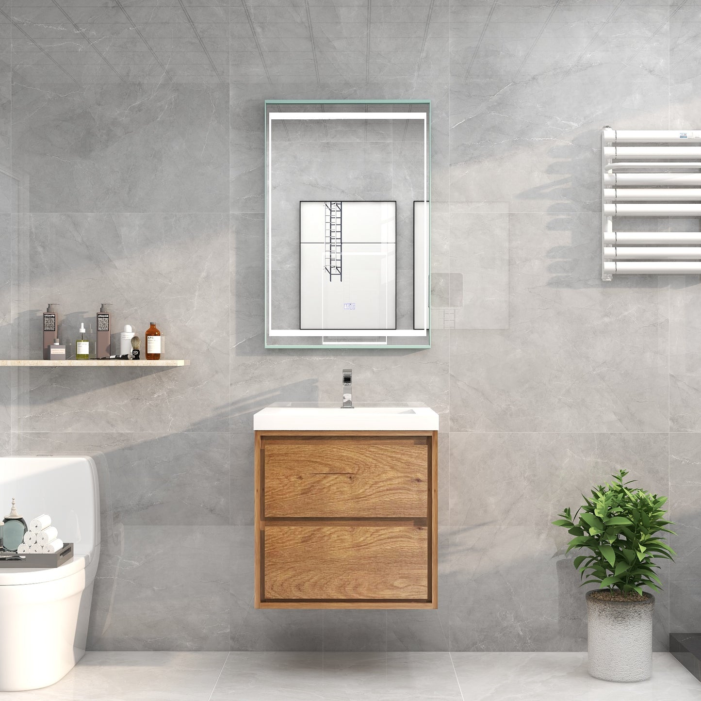 Saggia 24" Floating Vanity with Sink Set in Teak Oak