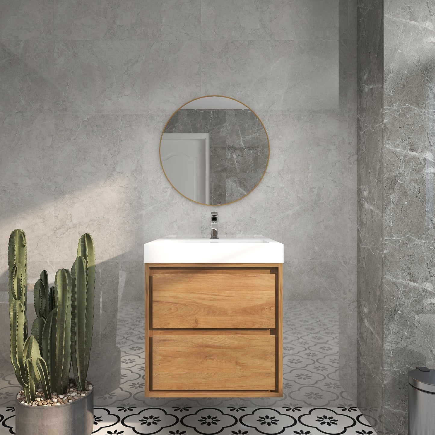 Saggia 24" Wall-Mounted Floating Bathroom Vanity with Reinforced Acrylic Sink in White Oak | Better Vanity Modern Luxury Bathroom Vanities
