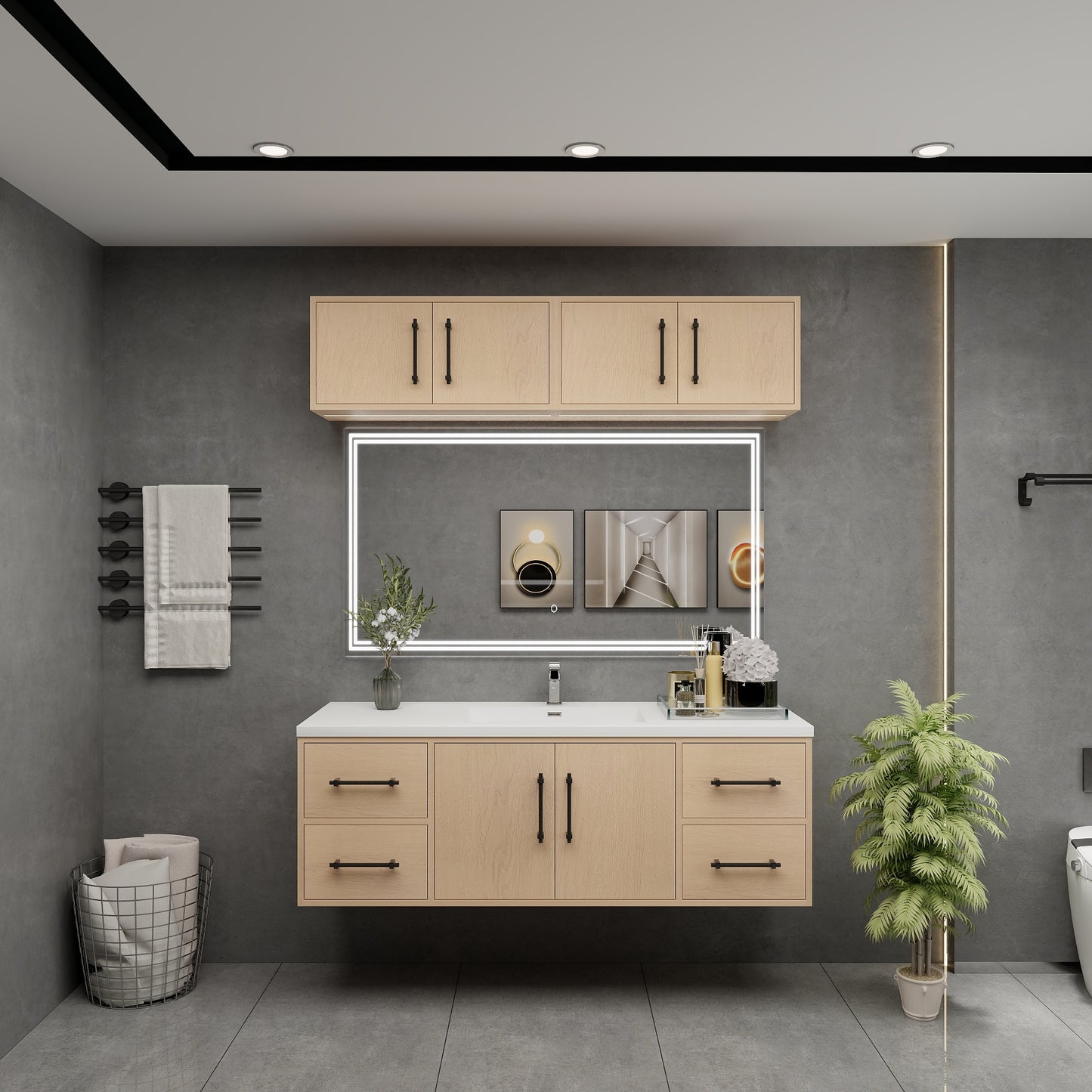 Victoria 60" Solid Wood Floating Bathroom Vanity in Yellow Oak, Single Sink Vanity | Better Vanity Solid Wood Floating Vanities
