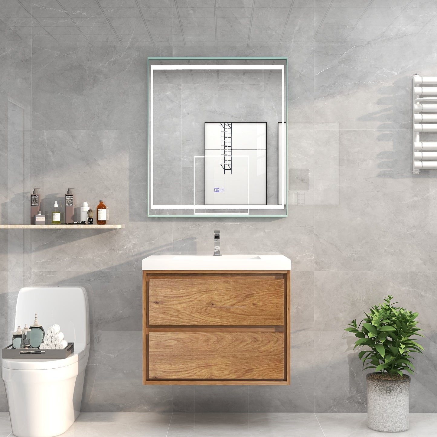 Saggia 30" Floating Vanity with Sink Set in Teak Oak