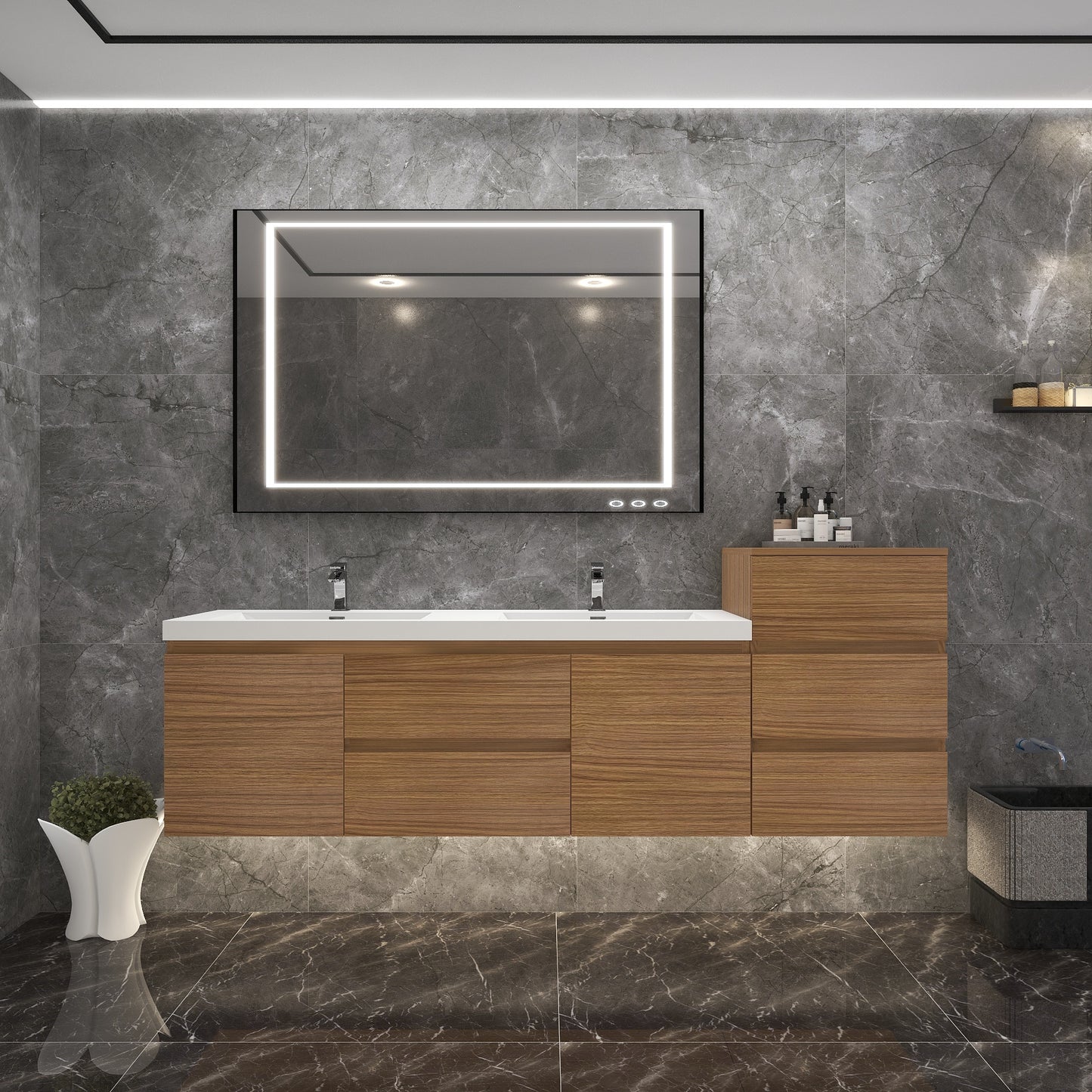 BOW 80" Double Sink Vanity in Rosewood & BOW Matching Side Cabinet - Better Vanity