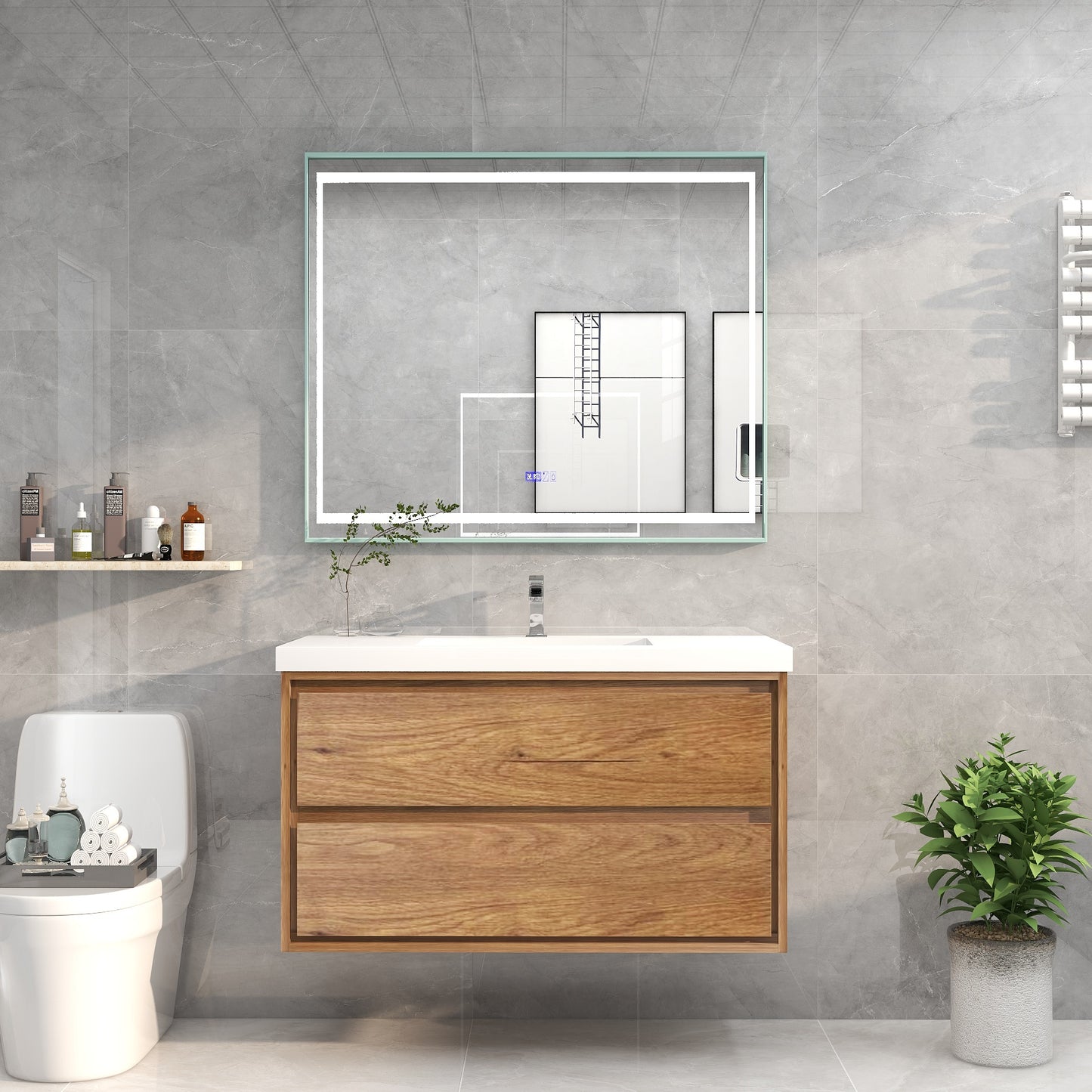 Saggia 42" Floating Vanity with Sink Set in Teak Oak