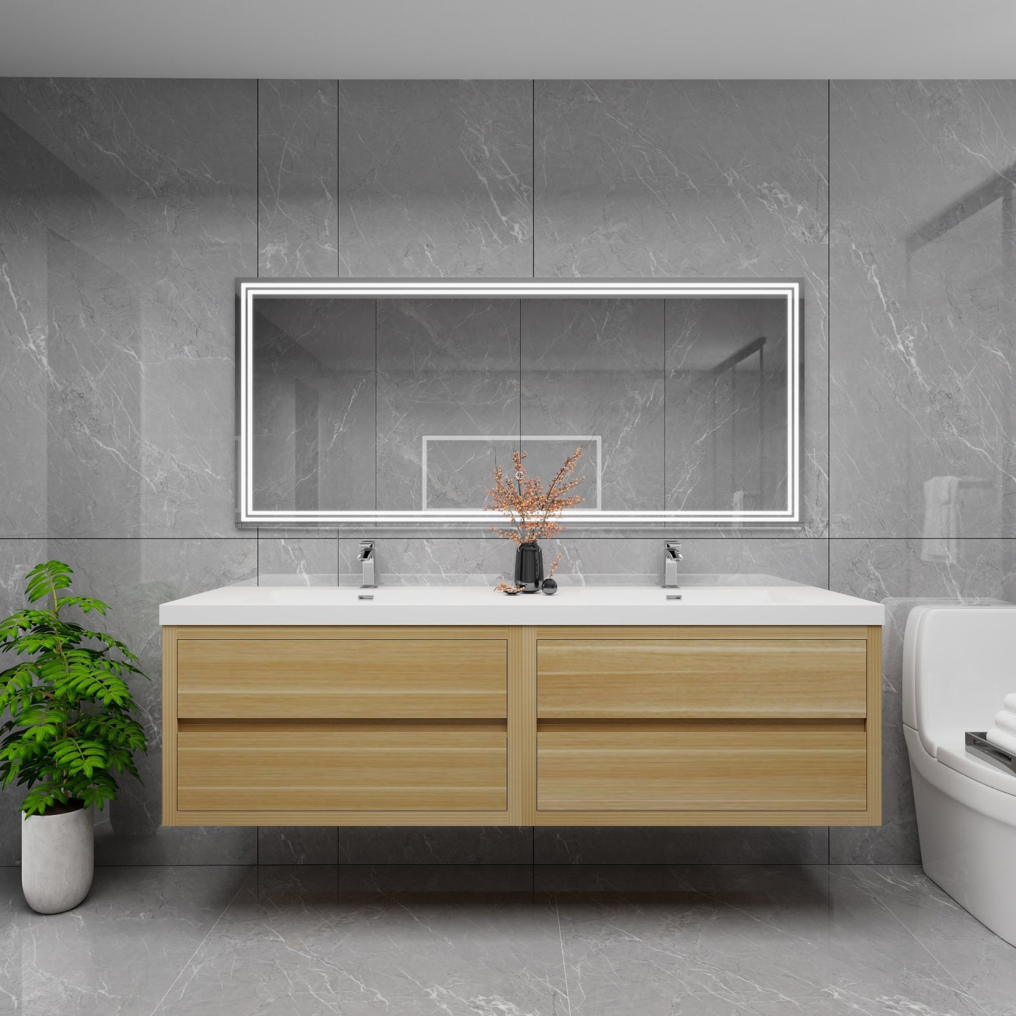 Louis 72" Solid Wood Floating Bathroom Vanity with Double Sink in Light Oak | Better Vanity Solid Wood Floating Vanities
