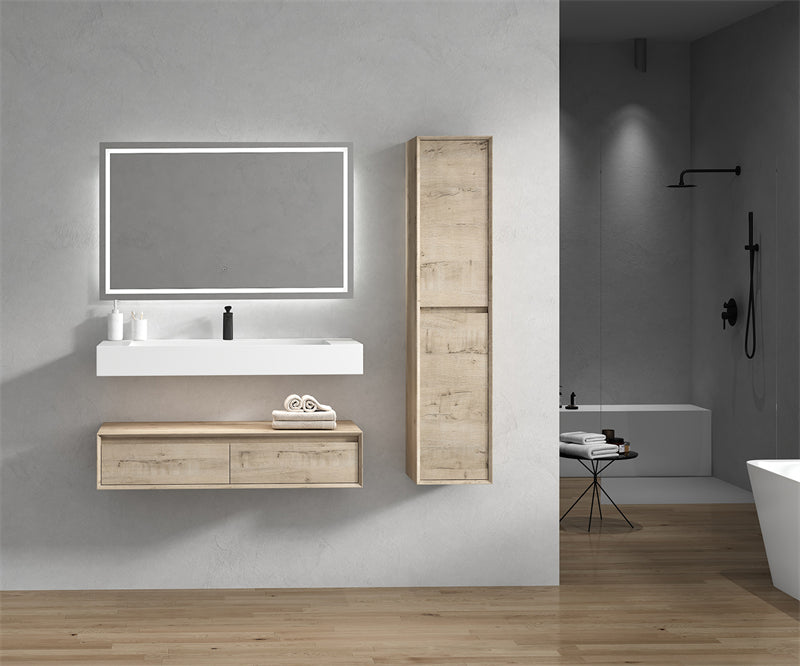 Alysa 60'' Single Sink floating vanity In light Oak with Reinforced Acrylic Sink