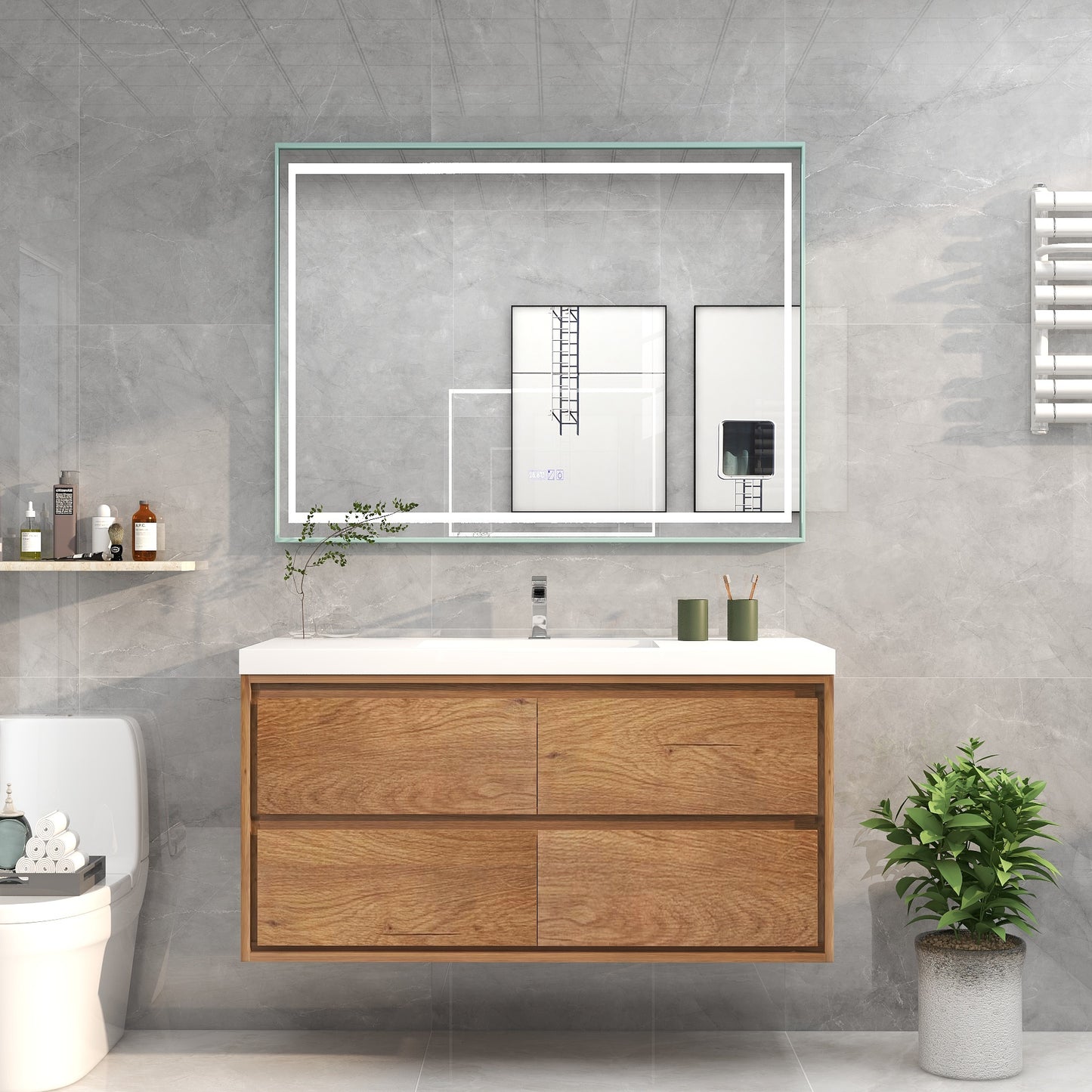 Saggia 48" Floating Vanity with Sink Set in Teak Oak