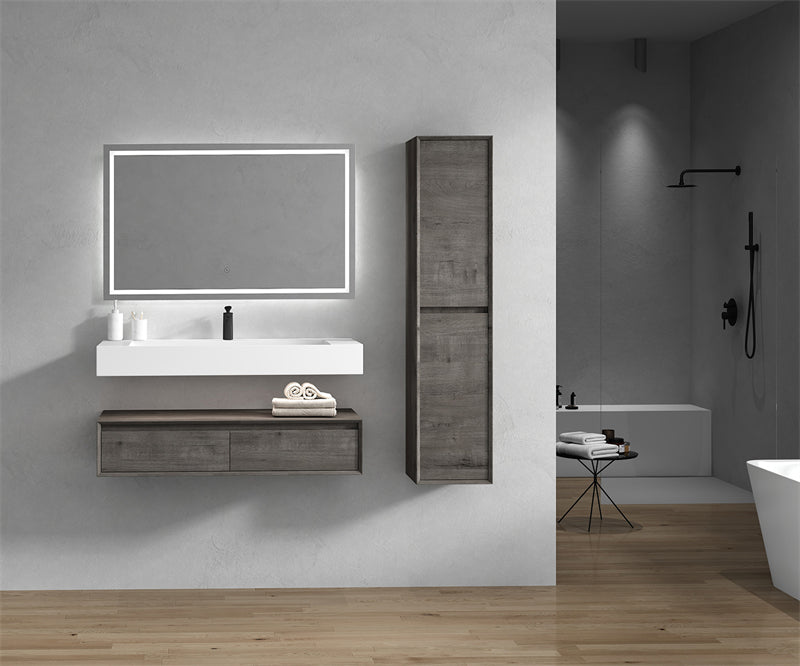 Alysa 60'' Single Sink floating vanity in Smoke Oak with Reinforced Acrylic Sink