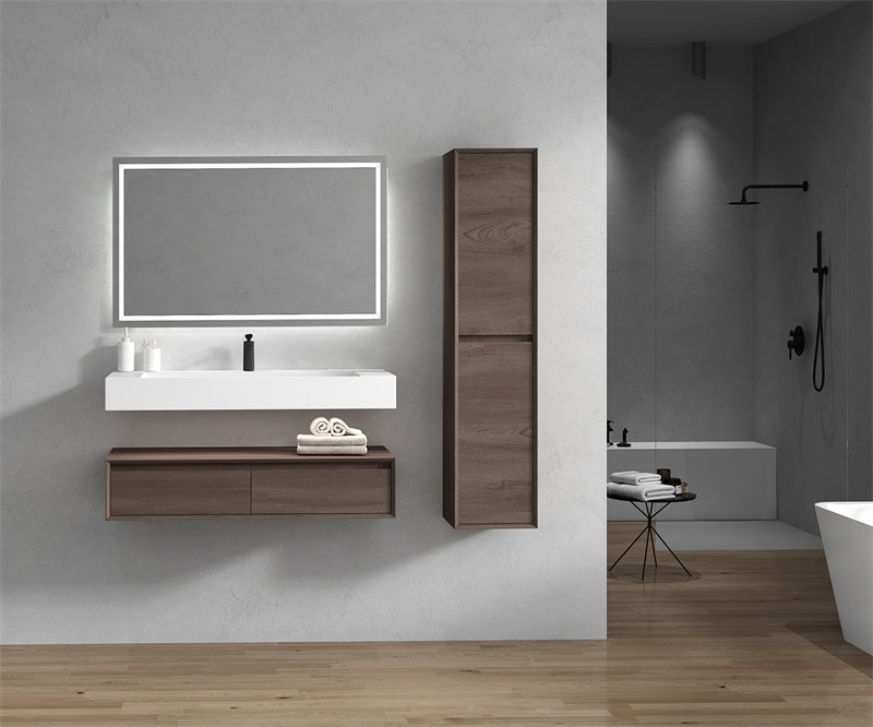 Alysa 60'' Single Sink floating vanity in Red Oak with Reinforced Acrylic Sink