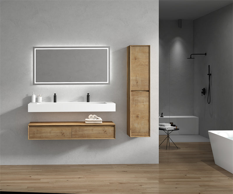 Alysa 60'' Double Sink floating vanity in White Oak with Reinforced Acrylic Sink