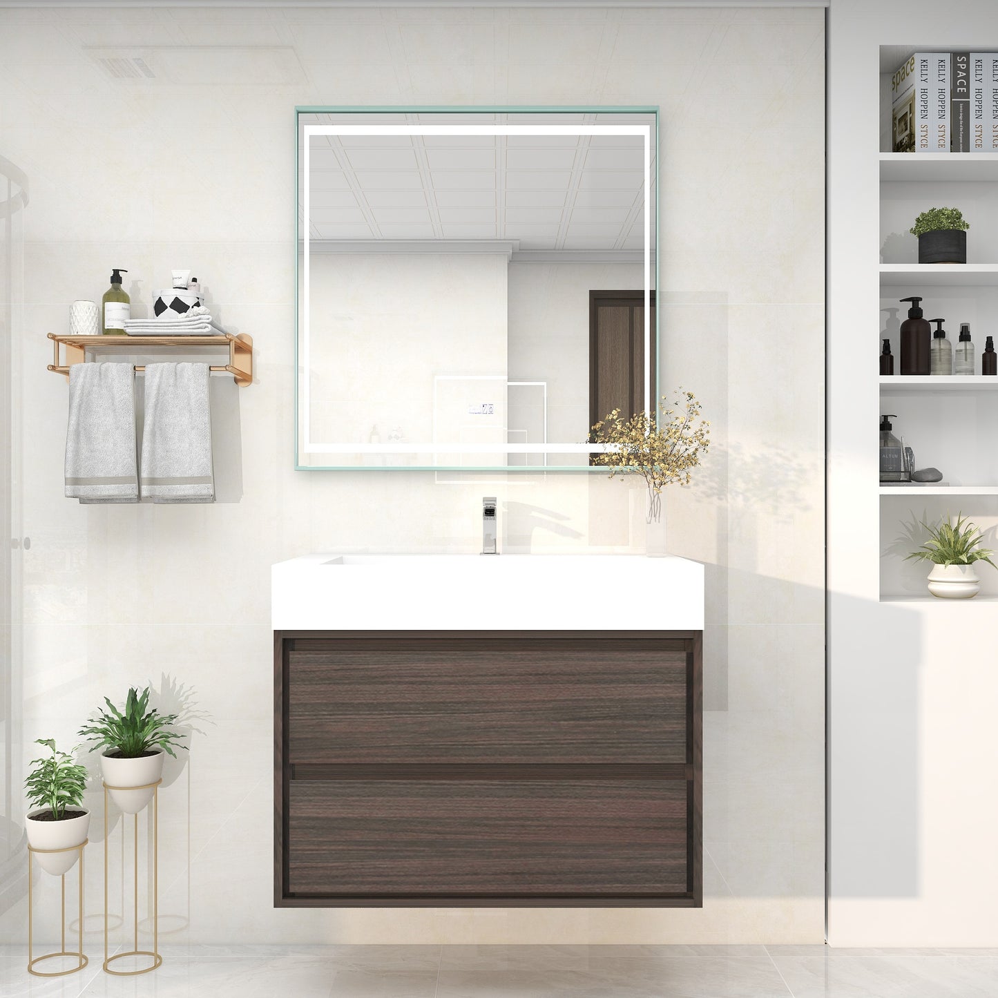 Saggia 36" Wall-Mounted Floating Bathroom Vanity with Reinforced Acrylic Sink in Dark Gray Oak | Better Vanity Modern Luxury Bathroom Vanities