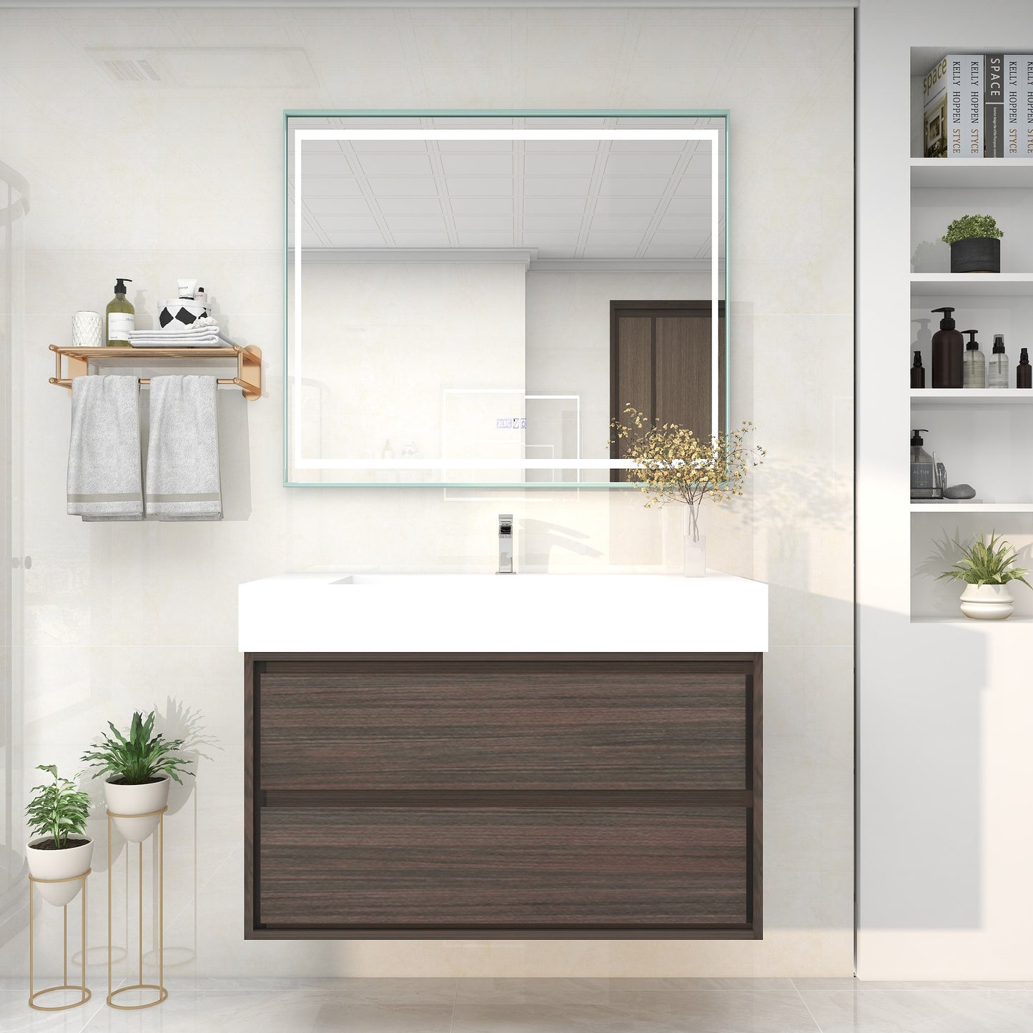 Saggia 42" Wall-Mounted Floating Bathroom Vanity with Reinforced Acrylic Sink in Dark Gray Oak | Better Vanity Modern Luxury Bathroom Vanities