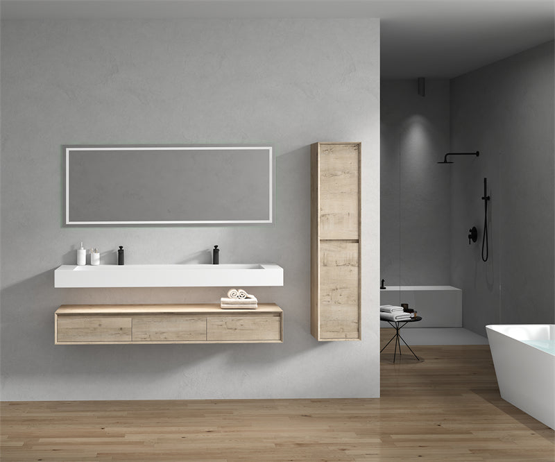 Alysa 72'' Double Sink floating vanity In light Oak with Reinforced Acrylic Sink