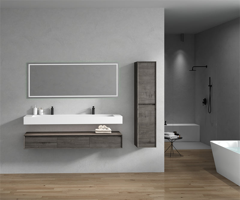 Alysa 72'' Double Sink floating vanity in Smoke Oak with Reinforced Acrylic Sink