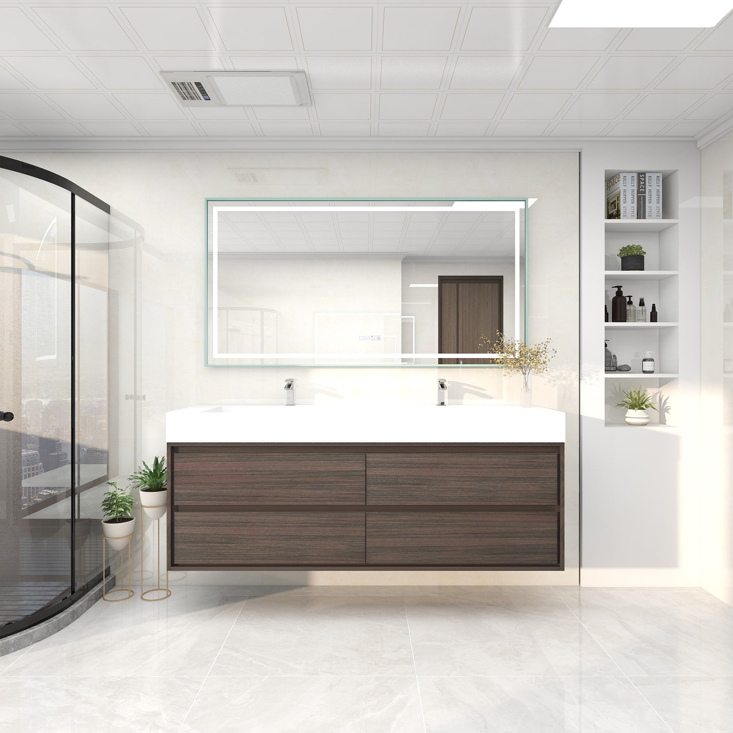Saggia 72" Wall-Mounted Floating Bathroom Vanity with Reinforced Double Acrylic Sink in Dark Gray Oak | Better Vanity Modern Luxury Bathroom Vanities