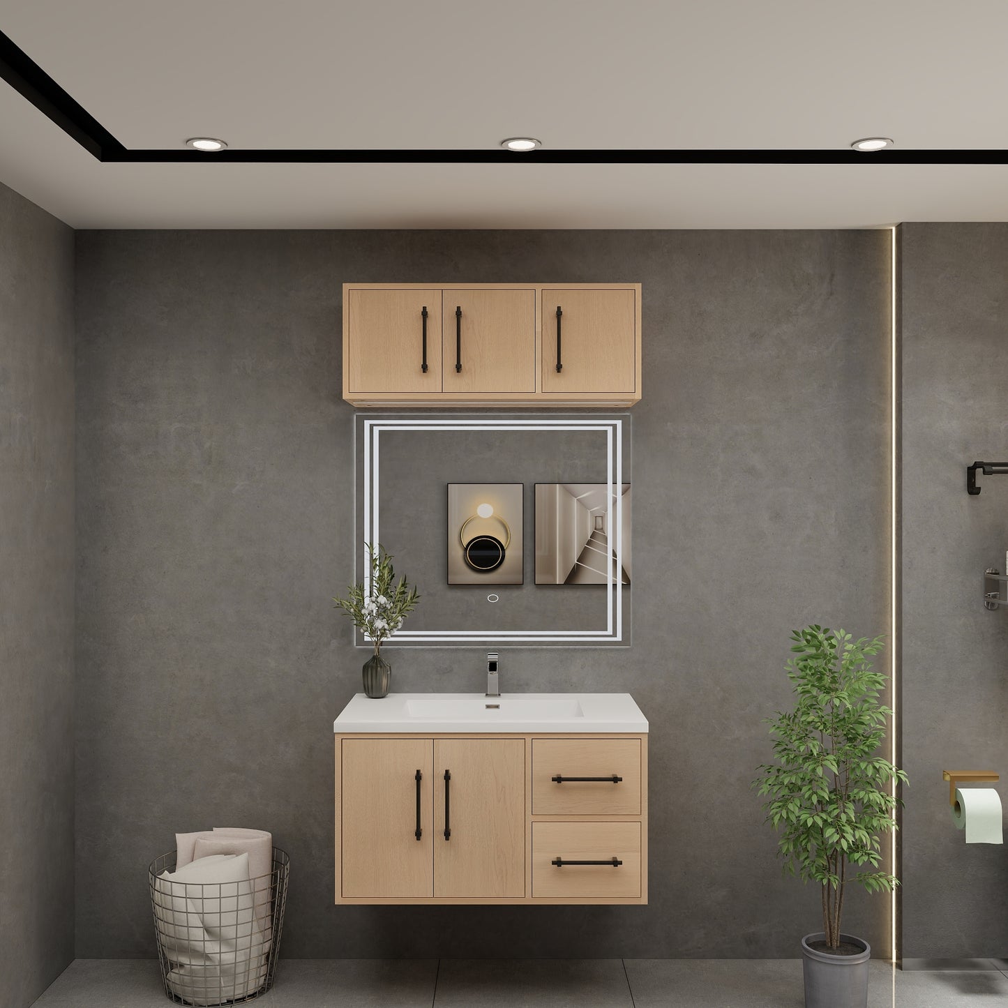 Victoria 36" Solid Wood Floating Bathroom Vanity in Yellow Oak | Better Vanity Solid Wood Floating Vanities