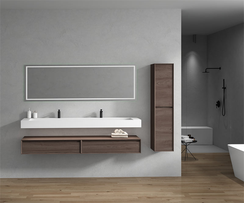 Alysa 84'' Double Sink floating vanity in Red Oak with Reinforced Acrylic Sink