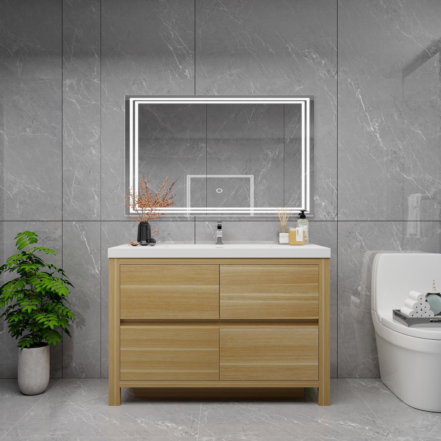 Louis 48" Solid Wood Freestanding Bathroom Vanity with Sink in Light Oak | Better Vanity Solid Wood Floating Vanities