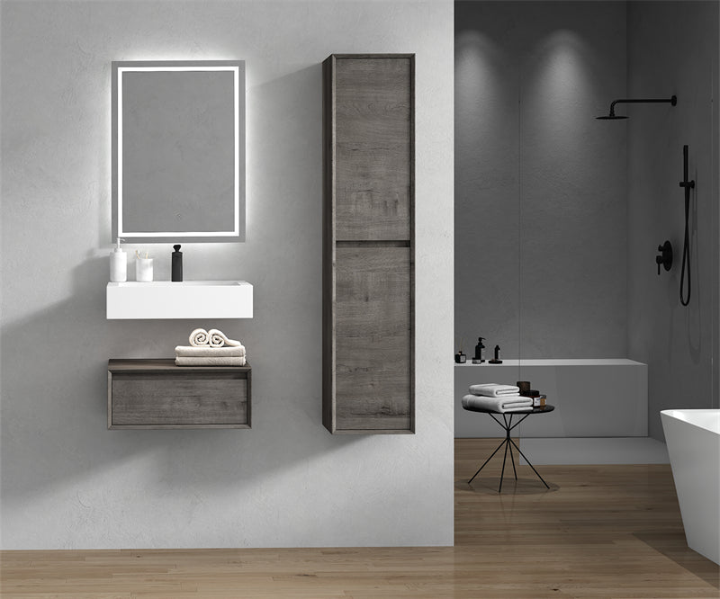 Alysa 24'' floating vanity in Smoke Oak with Reinforced Acrylic Sink