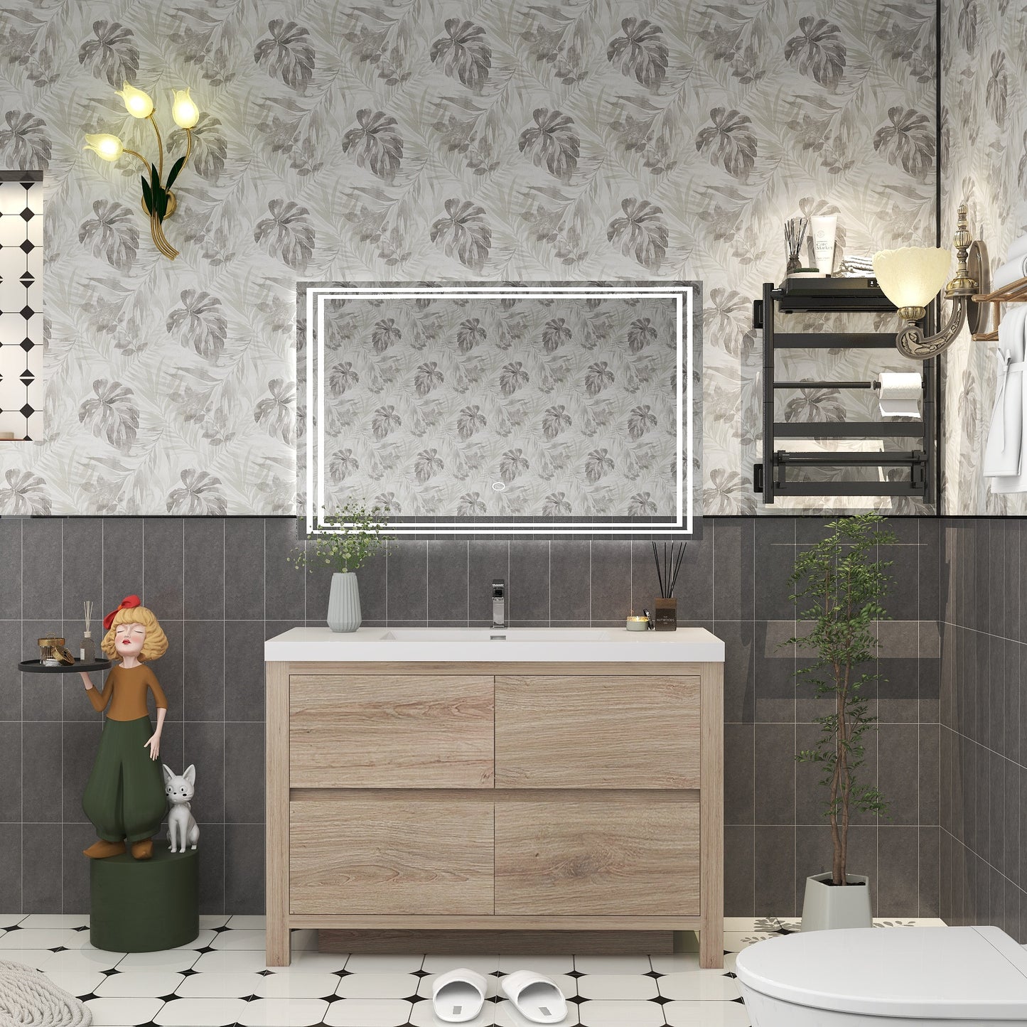 Louis 48" Solid Wood Freestanding Bathroom Vanity with Sink in White Oak | Better Vanity Solid Wood Floating Vanities