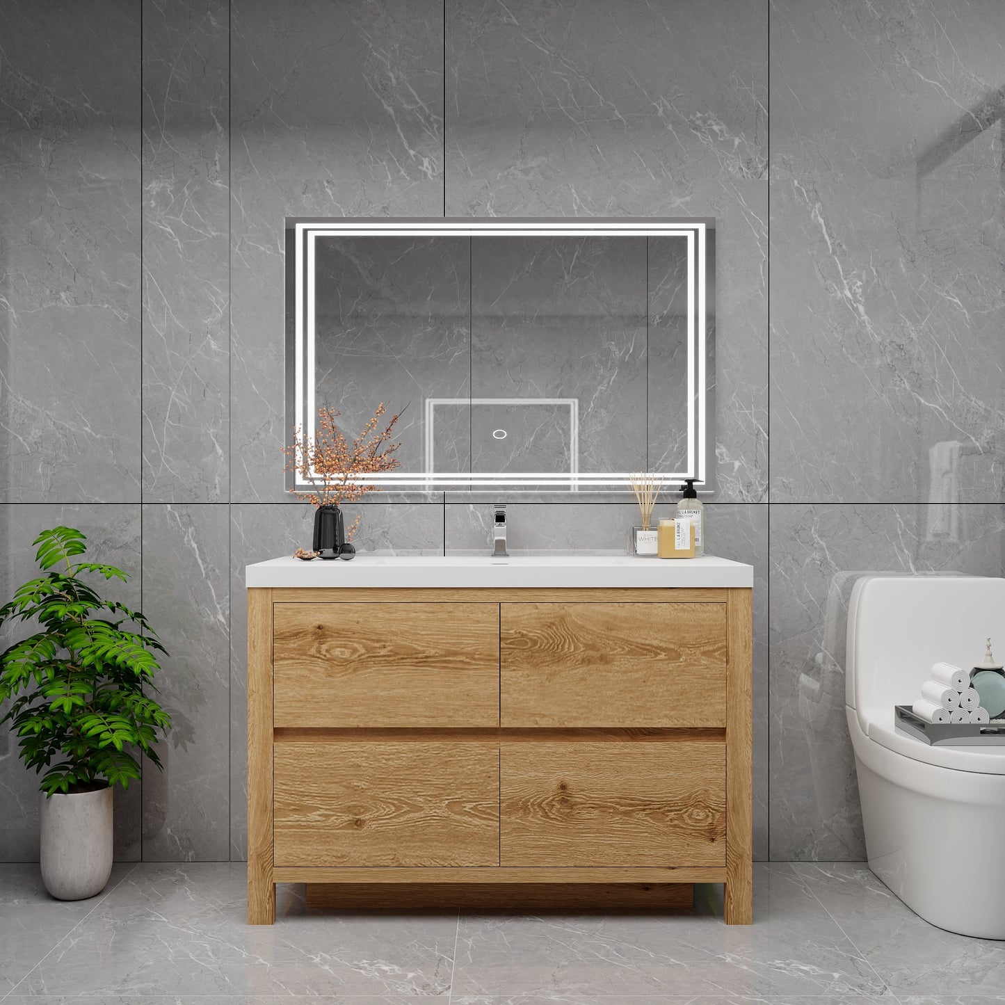 Louis 48" Solid Wood Freestanding Bathroom Vanity with Sink in Yellow Oak | Better Vanity Solid Wood Floating Vanities