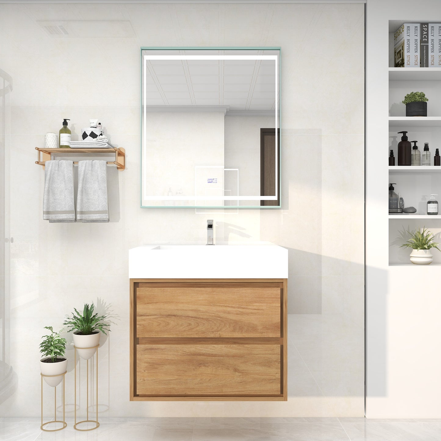 Saggia 30" Wall-Mounted Floating Bathroom Vanity with Reinforced Acrylic Sink in White Oak | Better Vanity Modern Luxury Bathroom Vanities
