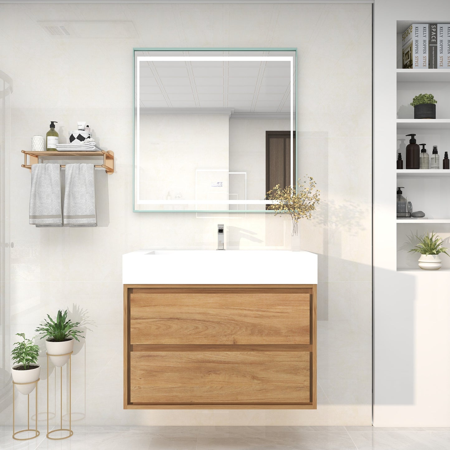 Saggia 36" Wall-Mounted Floating Bathroom Vanity with Reinforced Acrylic Sink in White Oak | Better Vanity Modern Luxury Bathroom Vanities