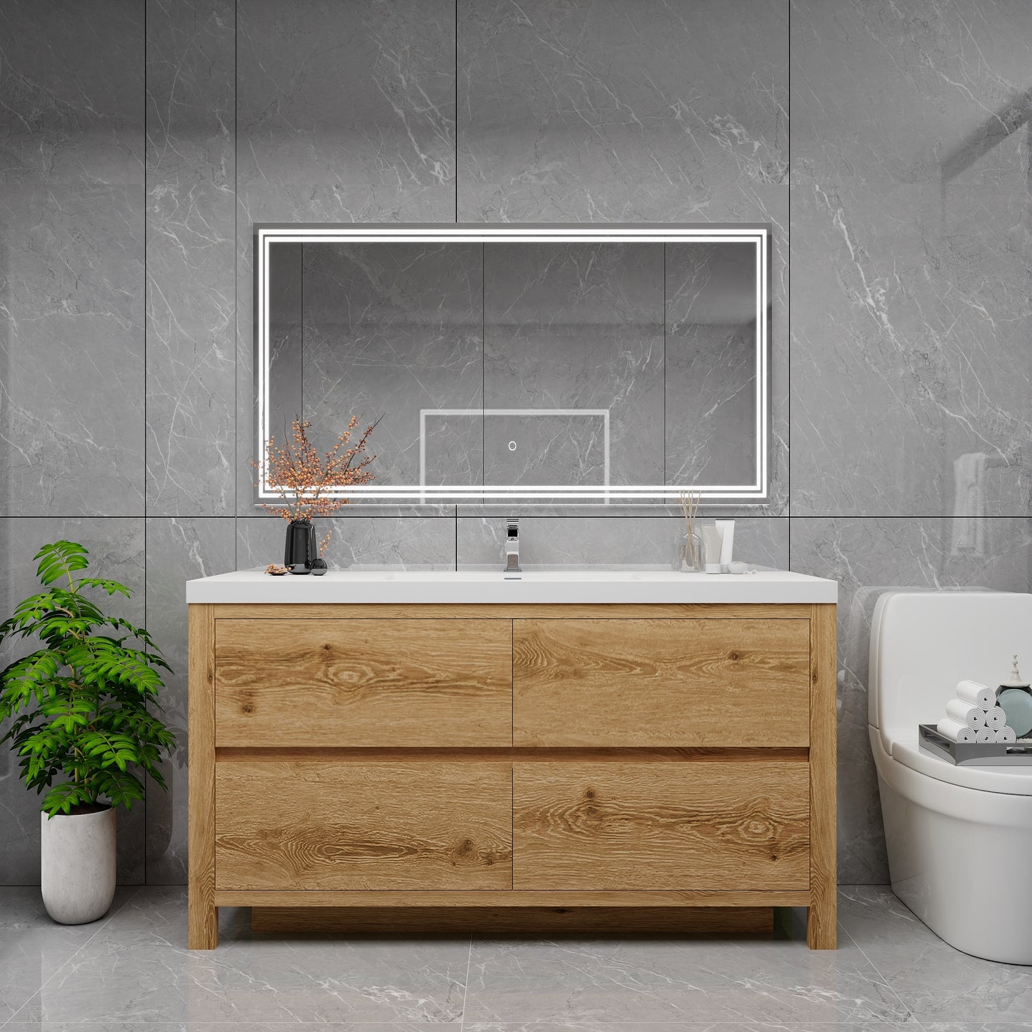 Louis 60" Solid Wood Freestanding Bathroom Vanity with Single Sink in Yellow Oak | Better Vanity Solid Wood Floating Vanities