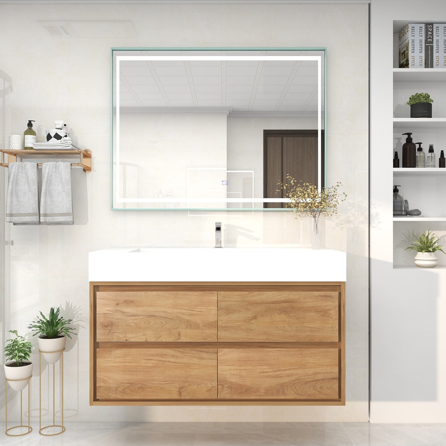 Saggia 48" Wall-Mounted Floating Bathroom Vanity with Reinforced Acrylic Sink in White Oak | Better Vanity Modern Luxury Bathroom Vanities