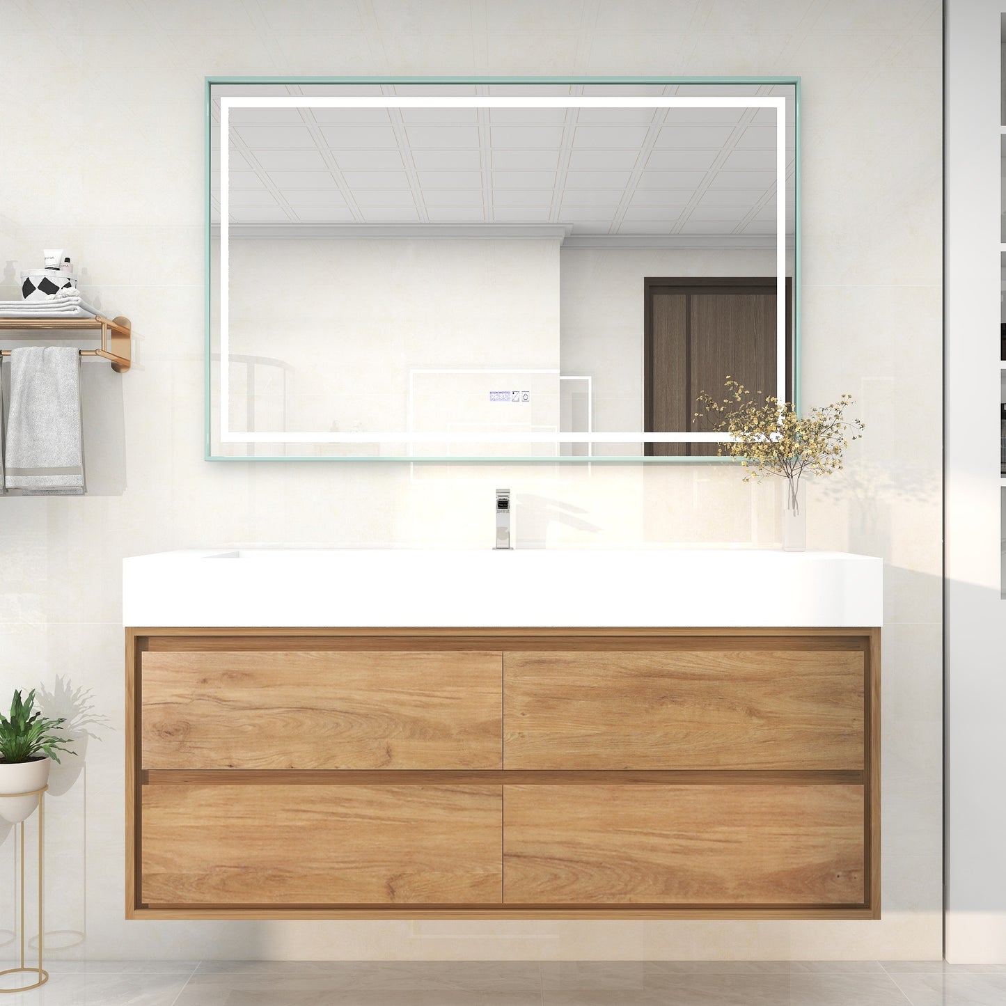 Saggia 60" Wall-Mounted Floating Bathroom Vanity with Reinforced Acrylic Sink in White Oak | Better Vanity Modern Luxury Bathroom Vanities