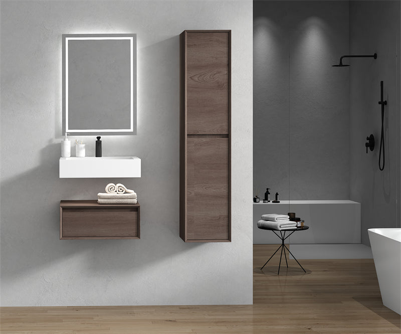 Alysa 24'' floating vanity in Red Oak with Reinforced Acrylic Sink